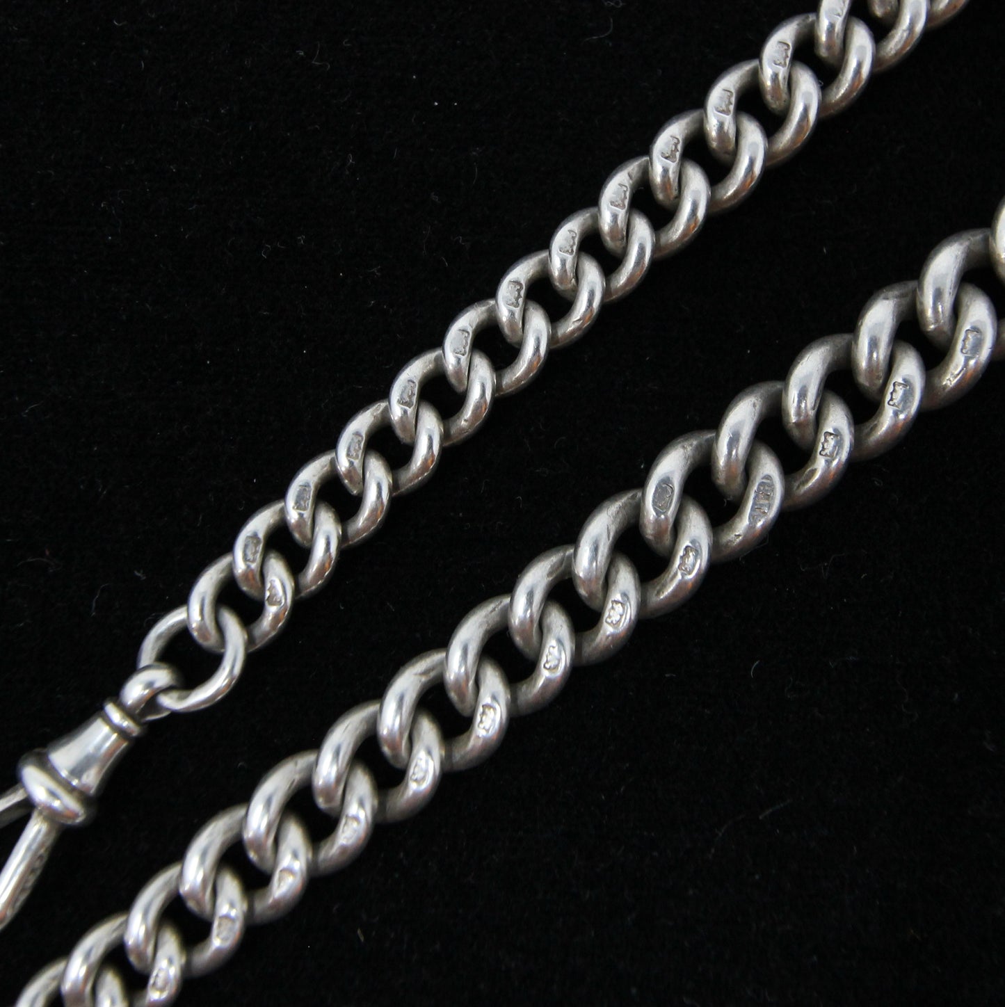 Antique 1899 Hallmarked Solid Sterling Silver Double Albert Chain Necklace 13.5'' 45g