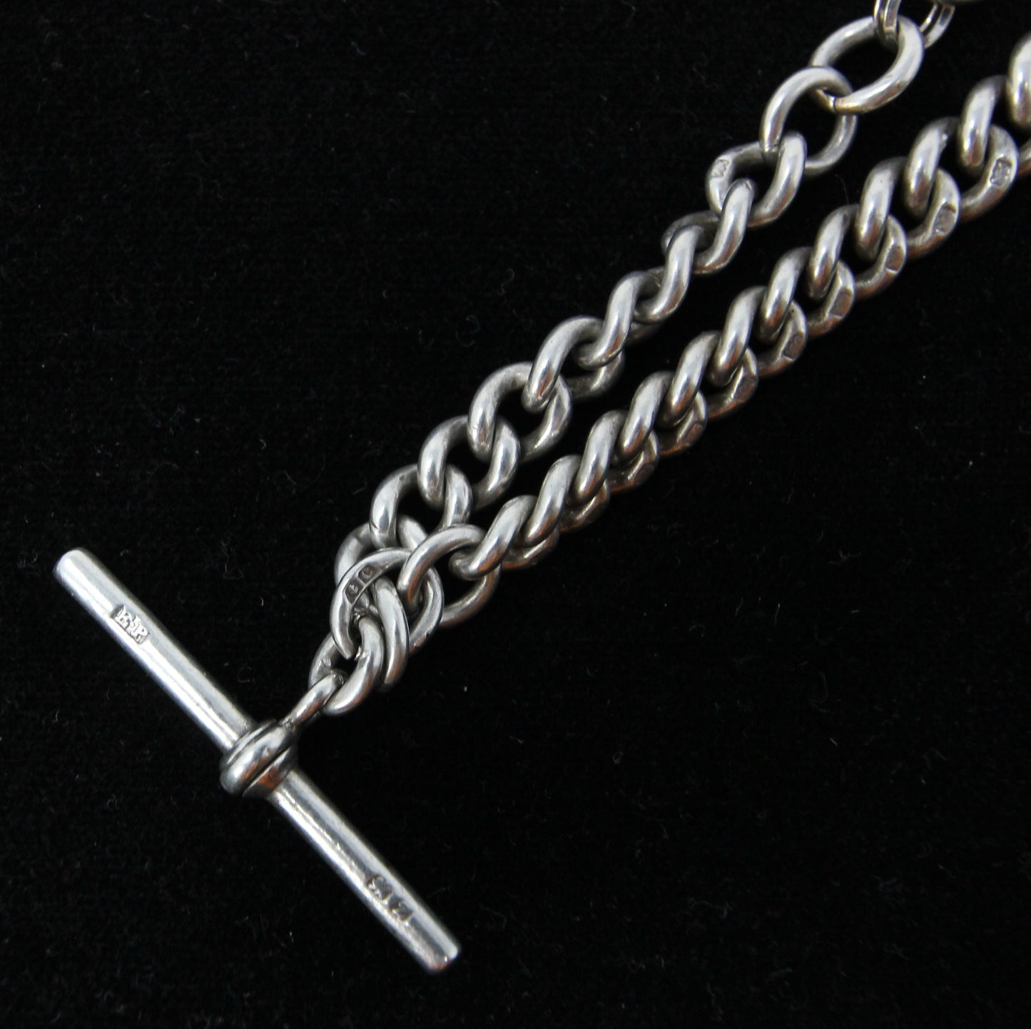 Antique 1899 Hallmarked Solid Sterling Silver Double Albert Chain Necklace 13.5'' 45g