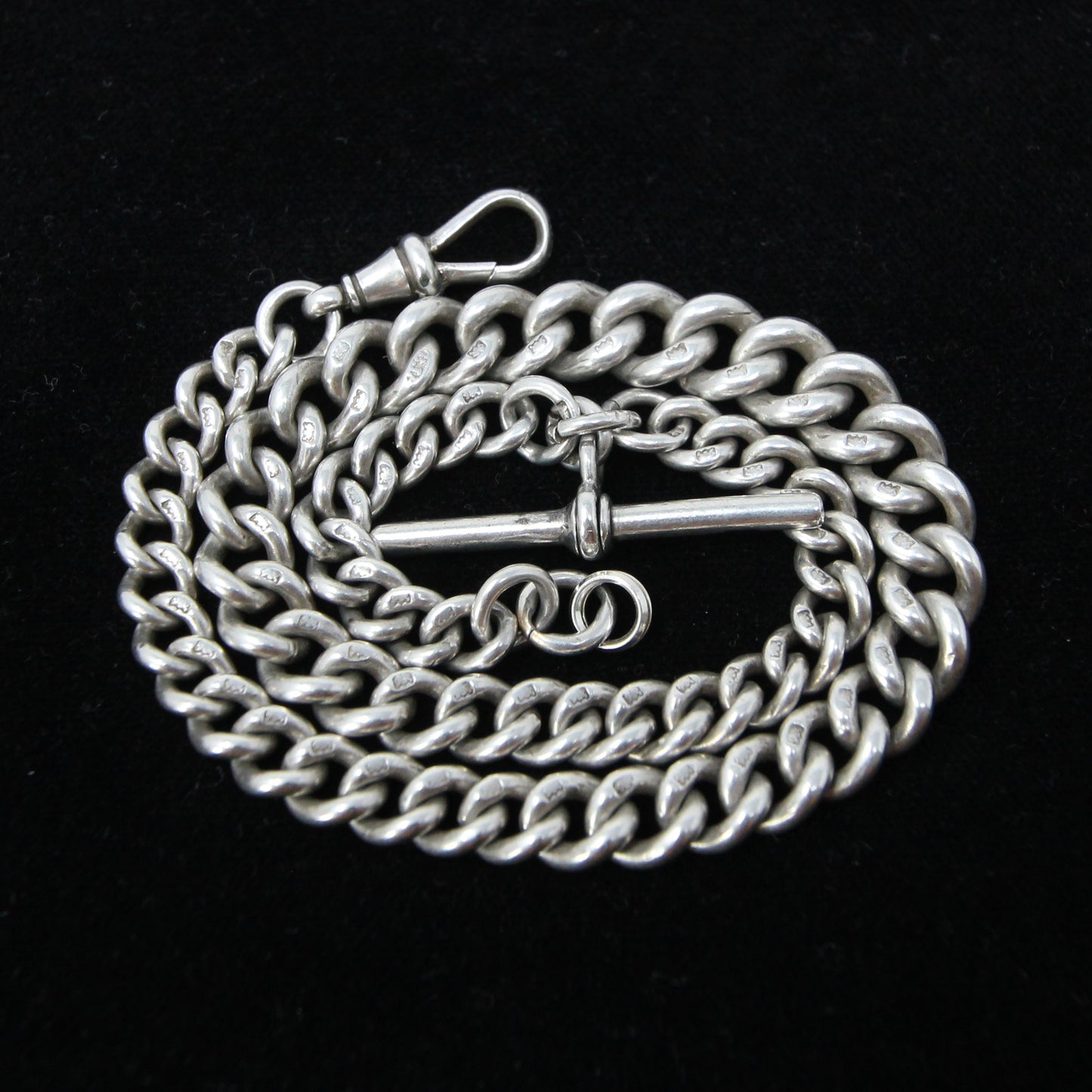 Antique 1899 Hallmarked Solid Sterling Silver Double Albert Chain Necklace 13.5'' 45g