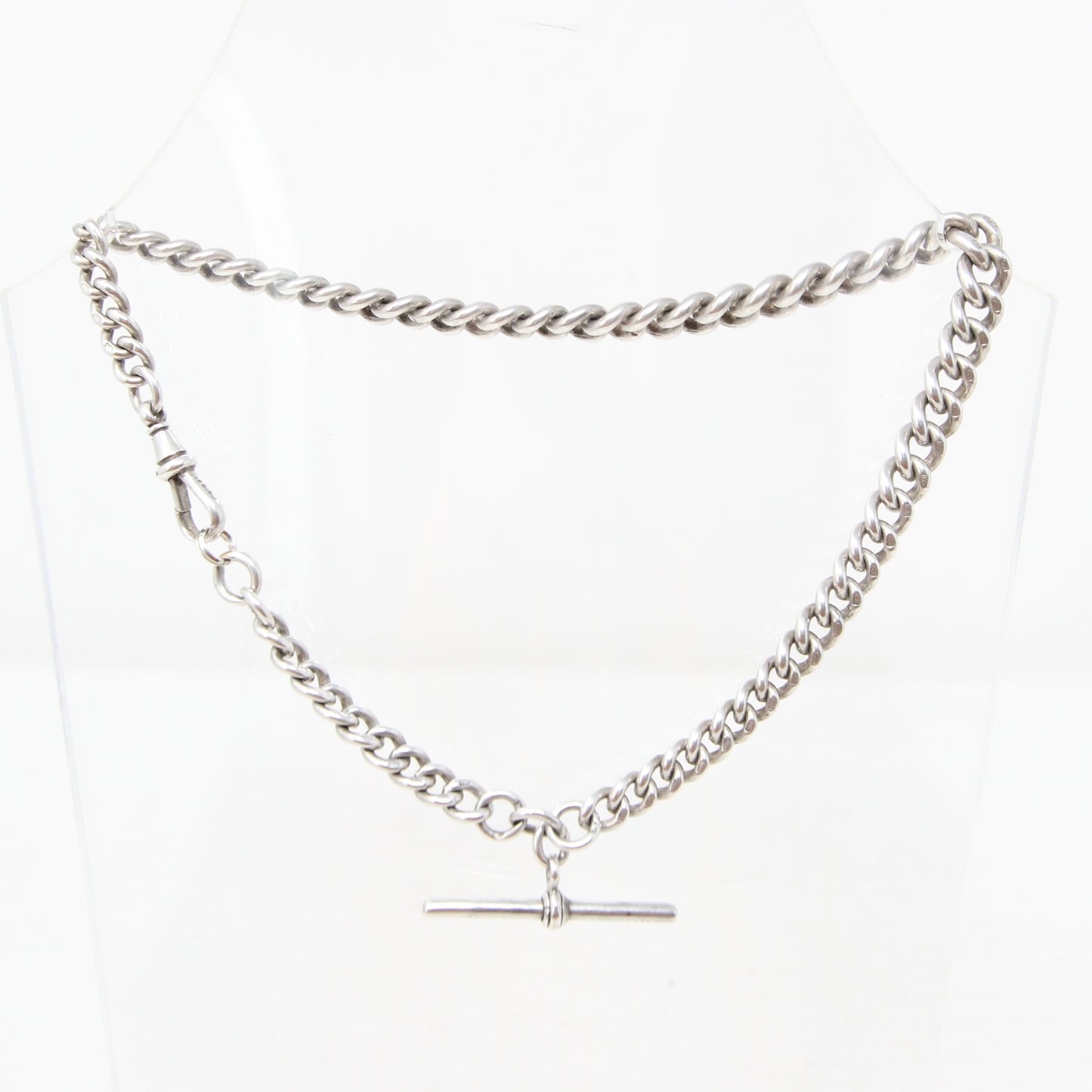 Antique 1899 Hallmarked Solid Sterling Silver Double Albert Chain Necklace 13.5'' 45g