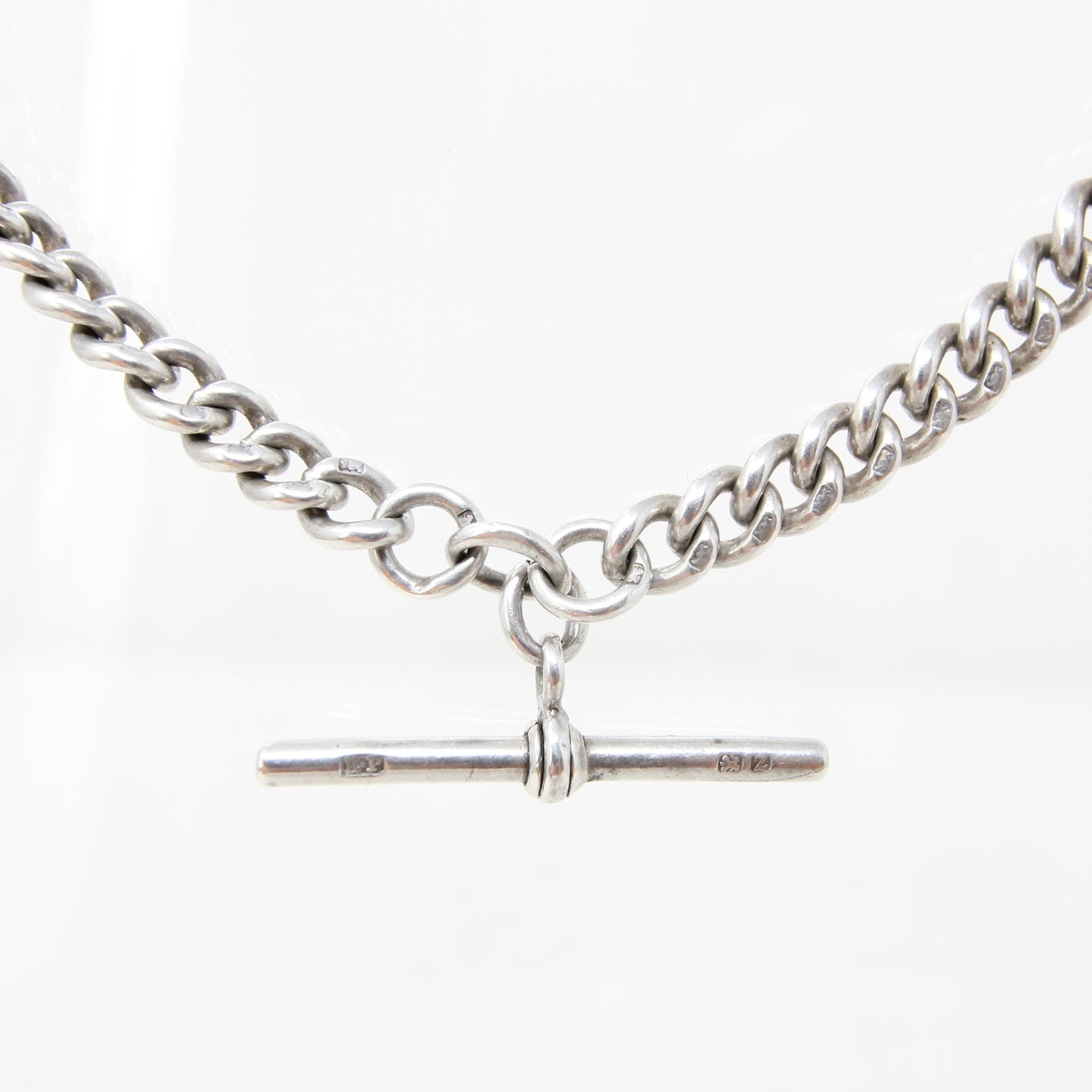 Antique 1899 Hallmarked Solid Sterling Silver Double Albert Chain Necklace 13.5'' 45g