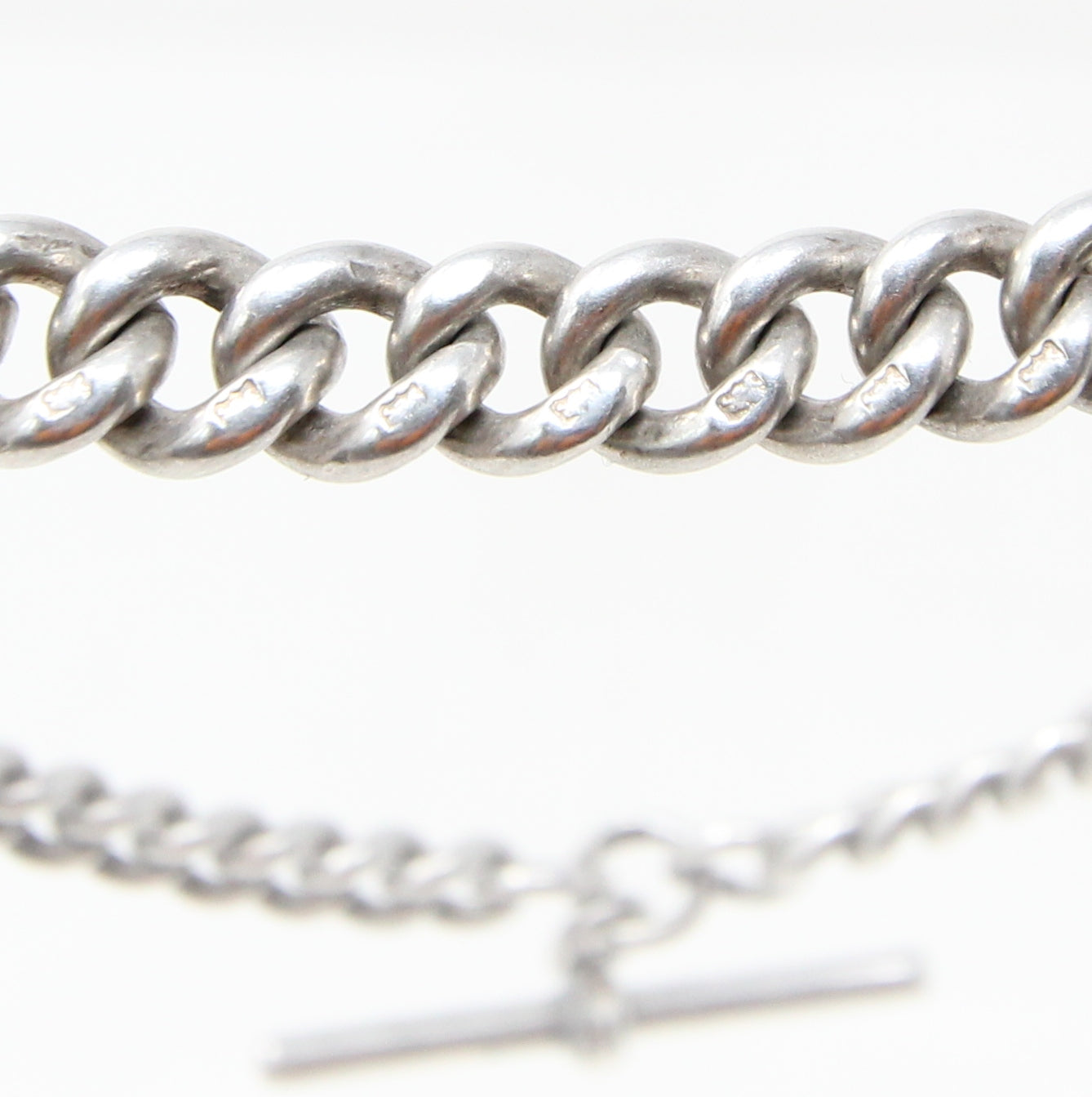 Antique 1899 Hallmarked Solid Sterling Silver Double Albert Chain Necklace 13.5'' 45g