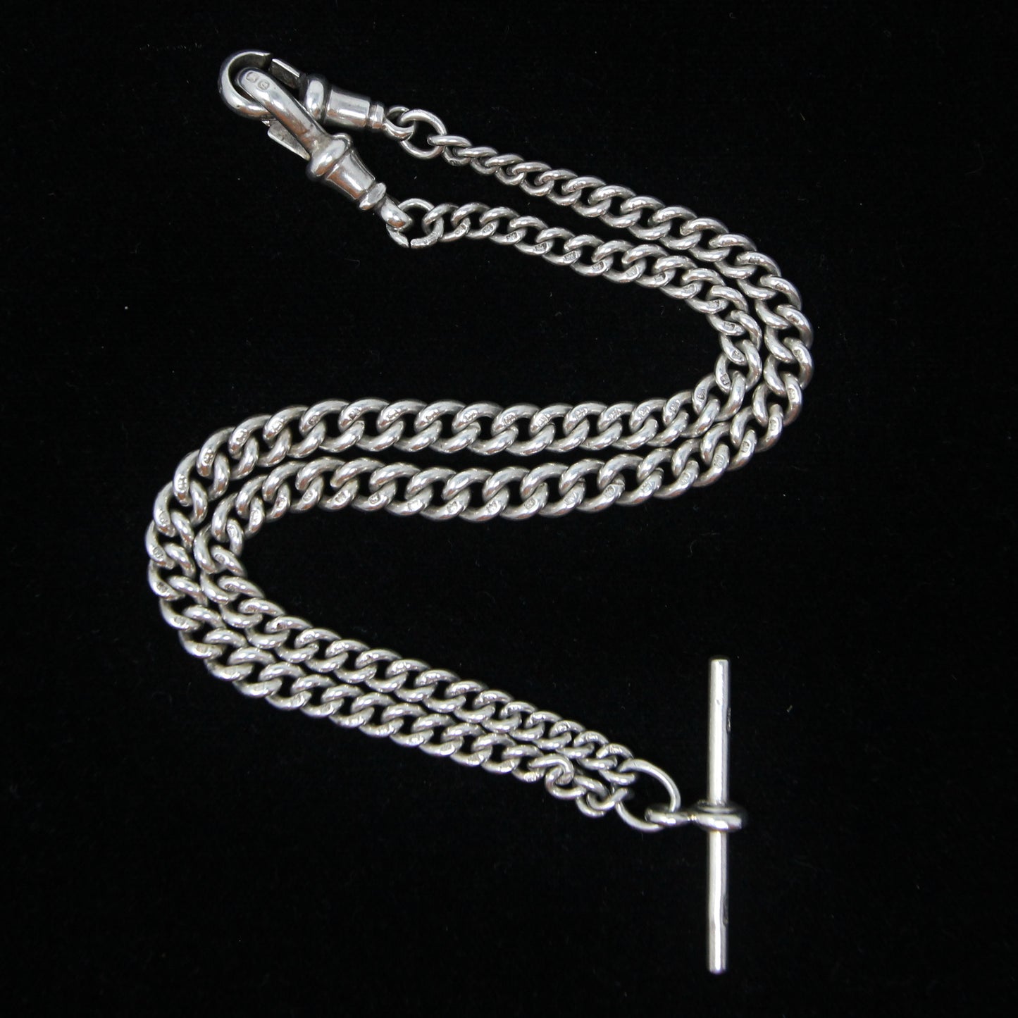 Antique 1936 Hallmarked Solid Sterling Silver Double Albert Chain Necklace 15.5'' 29g