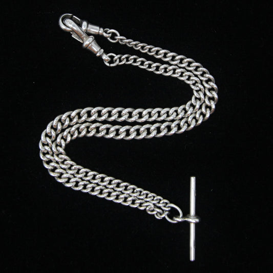 Antique 1936 Hallmarked Solid Sterling Silver Double Albert Chain Necklace 15.5'' 29g