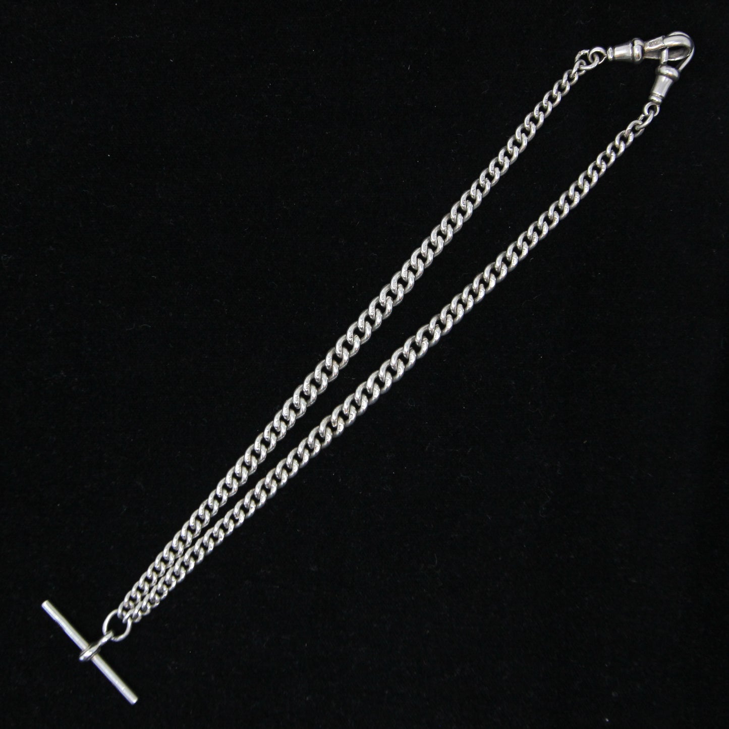 Antique 1936 Hallmarked Solid Sterling Silver Double Albert Chain Necklace 15.5'' 29g