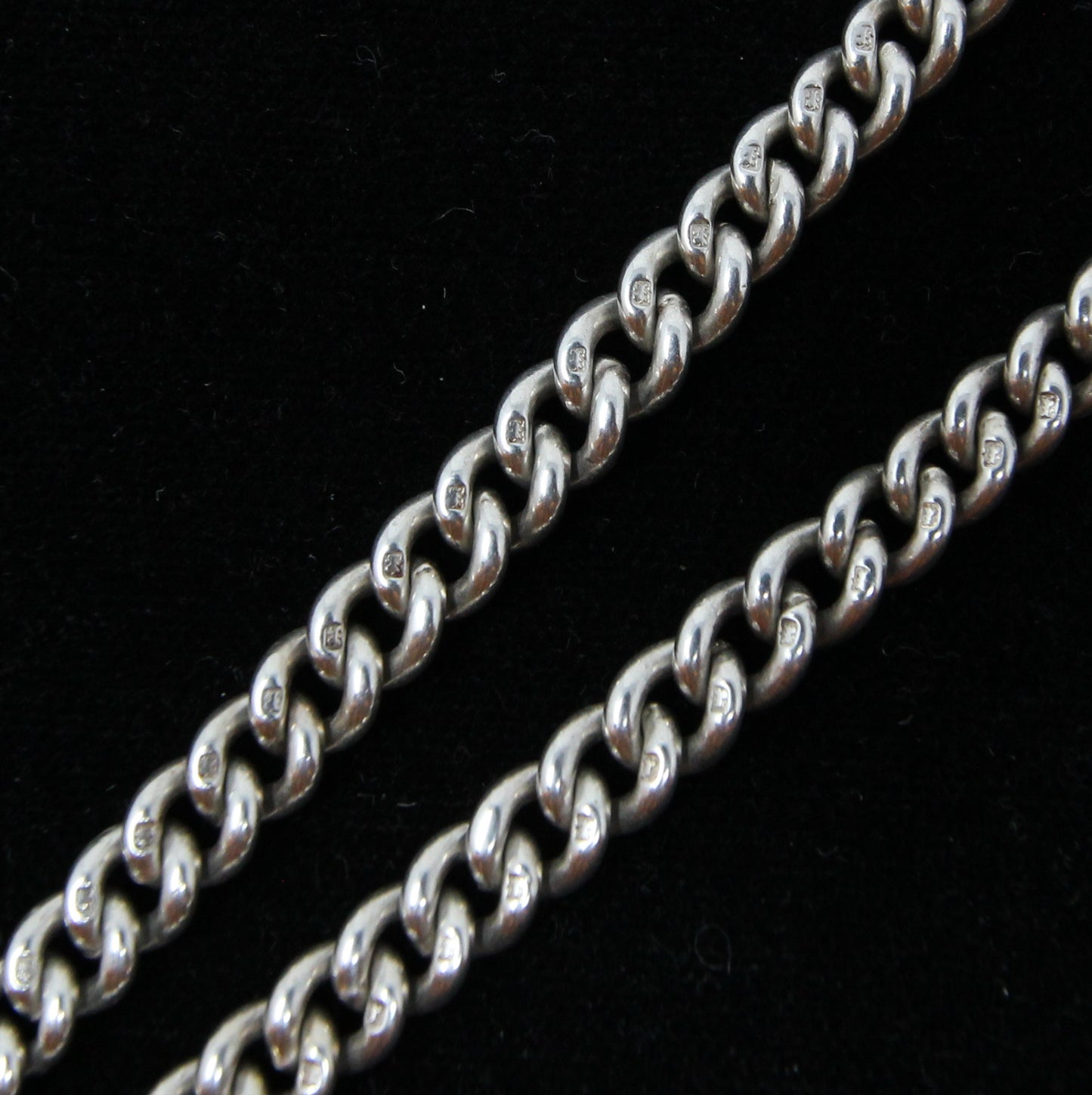 Antique 1936 Hallmarked Solid Sterling Silver Double Albert Chain Necklace 15.5'' 29g