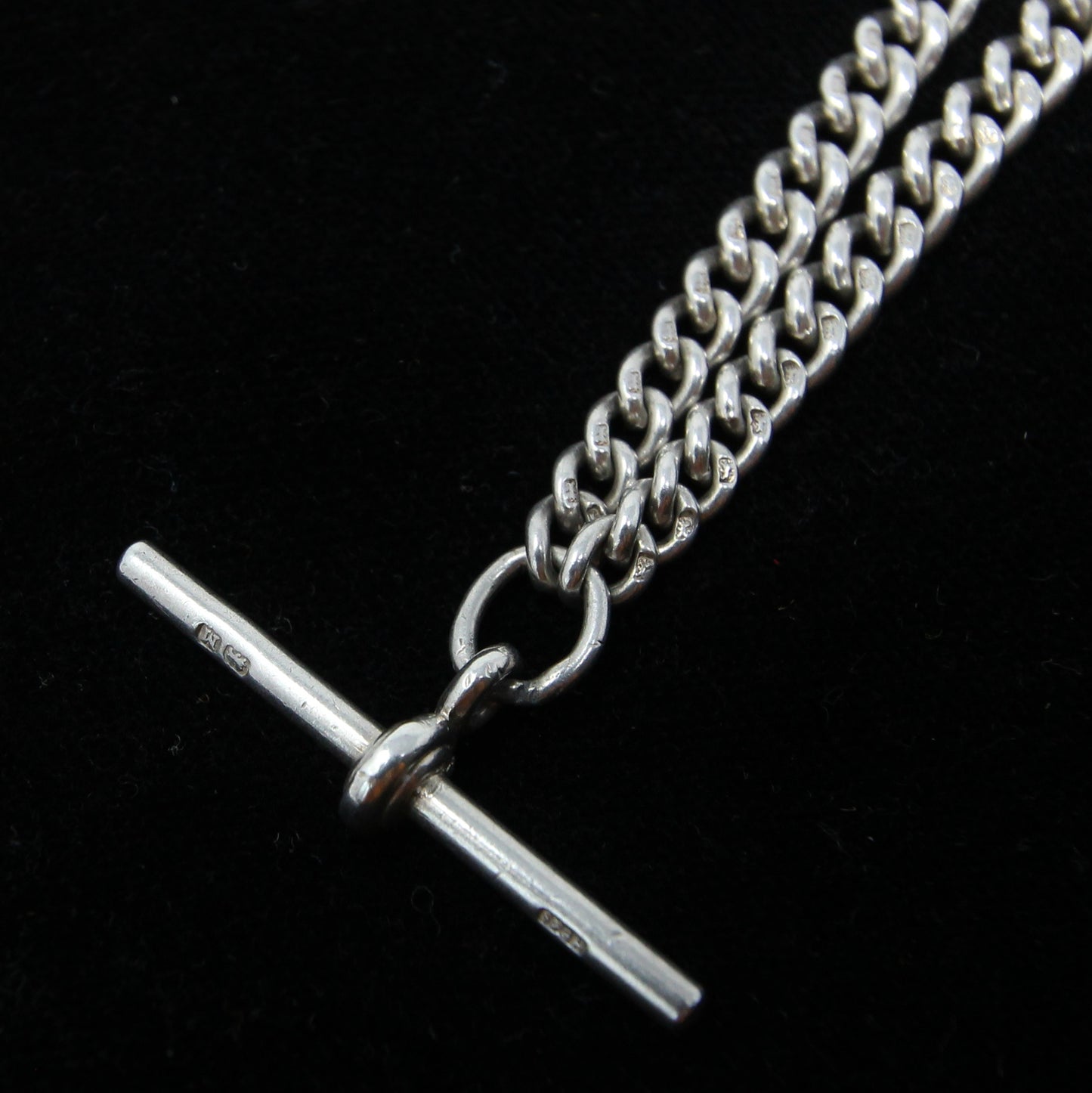 Antique 1936 Hallmarked Solid Sterling Silver Double Albert Chain Necklace 15.5'' 29g