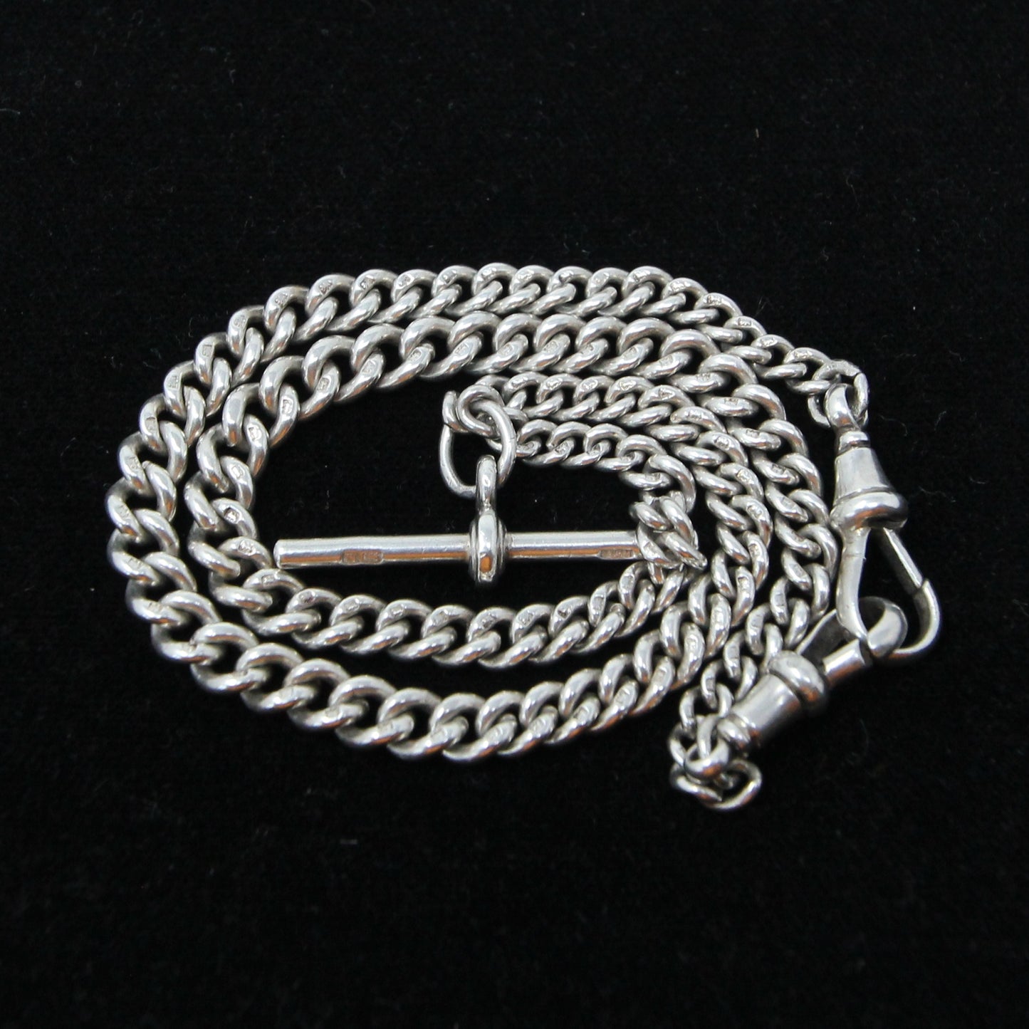 Antique 1936 Hallmarked Solid Sterling Silver Double Albert Chain Necklace 15.5'' 29g