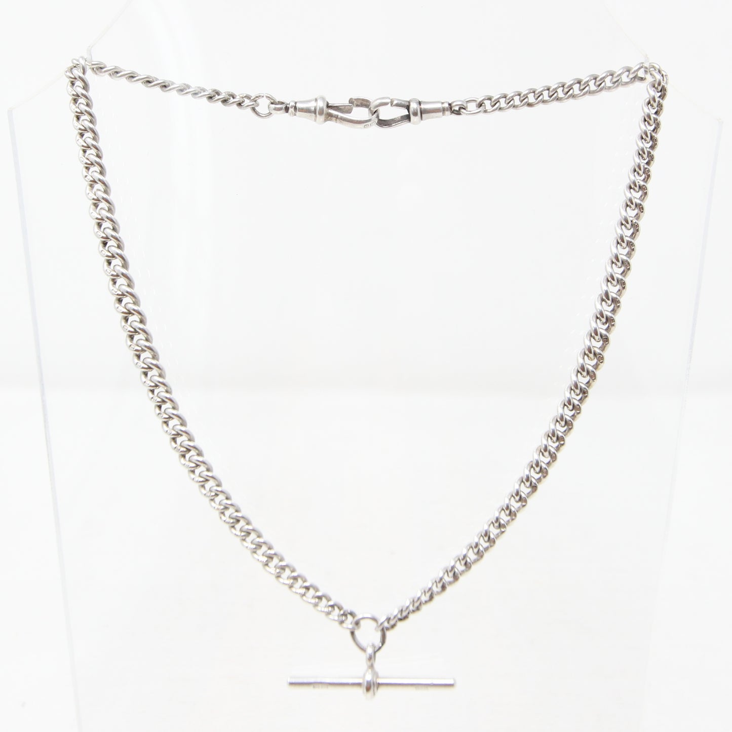 Antique 1936 Hallmarked Solid Sterling Silver Double Albert Chain Necklace 15.5'' 29g