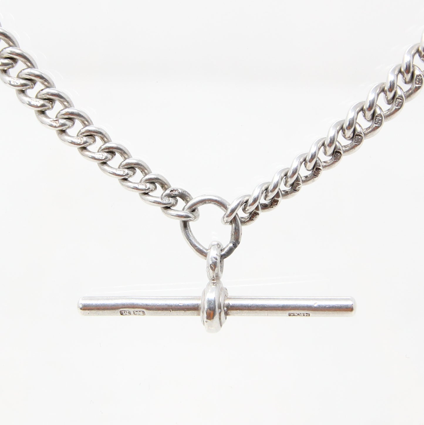 Antique 1936 Hallmarked Solid Sterling Silver Double Albert Chain Necklace 15.5'' 29g