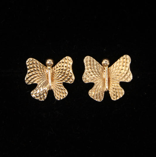 Vintage 1960s English Hallmarked Solid 9ct 9k Gold 375 Large Butterfly Stud Earrings