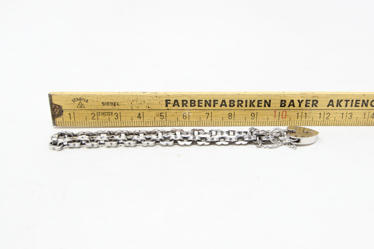 Antique Solid Sterling Silver Fancy Link Heart Padlock Chain Bracelet 7.75'' 8g