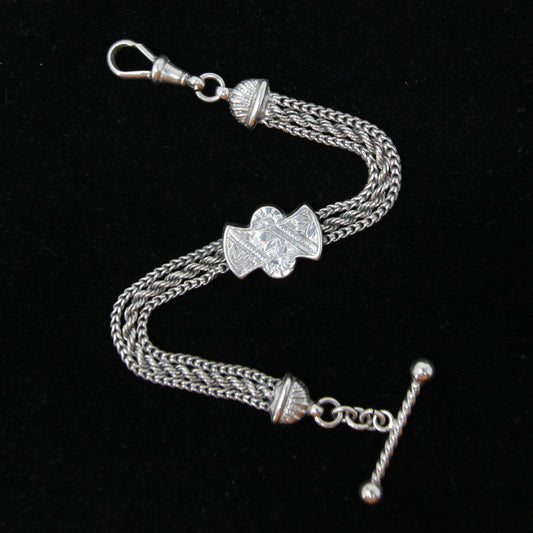 Antique Solid Silver Albertina Fancy Link Chain Bracelet 6.75'' 16g