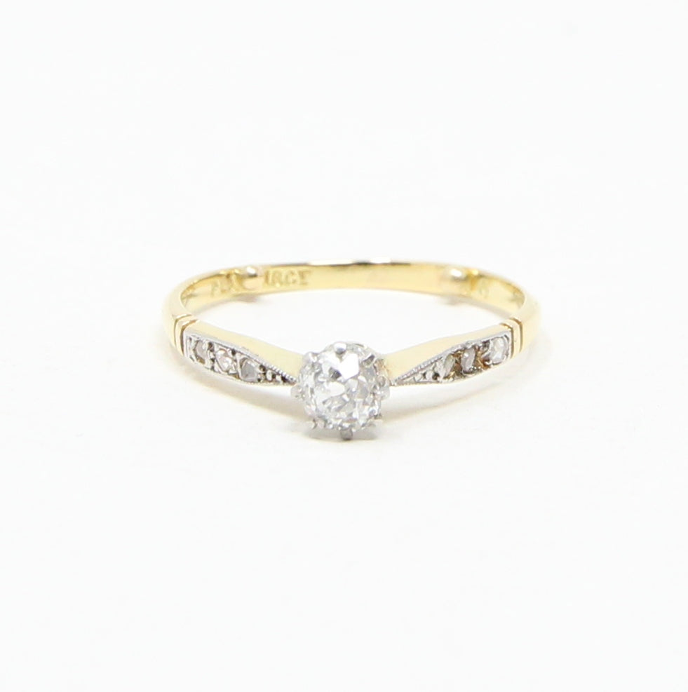 Antique Art Deco Hallmarked Solid 18ct 18k Gold 0.25Ct Diamond Ring Size P
