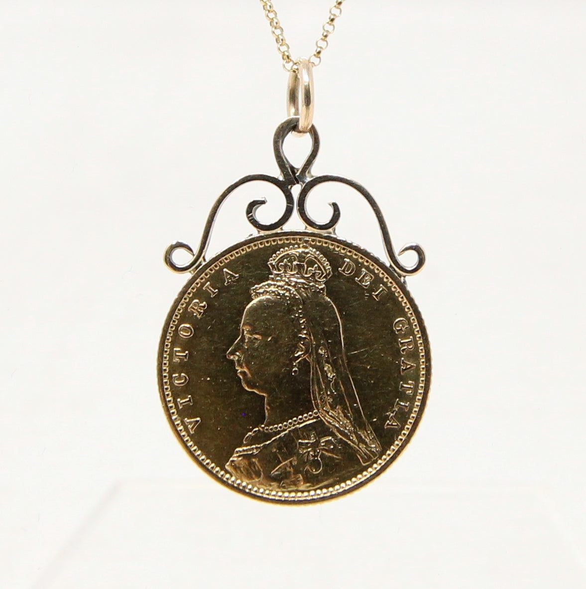 Antique 1892 Solid 22ct 22k Gold Shield Back Half Sovereign 9ct 9k Gold Mount Pendant