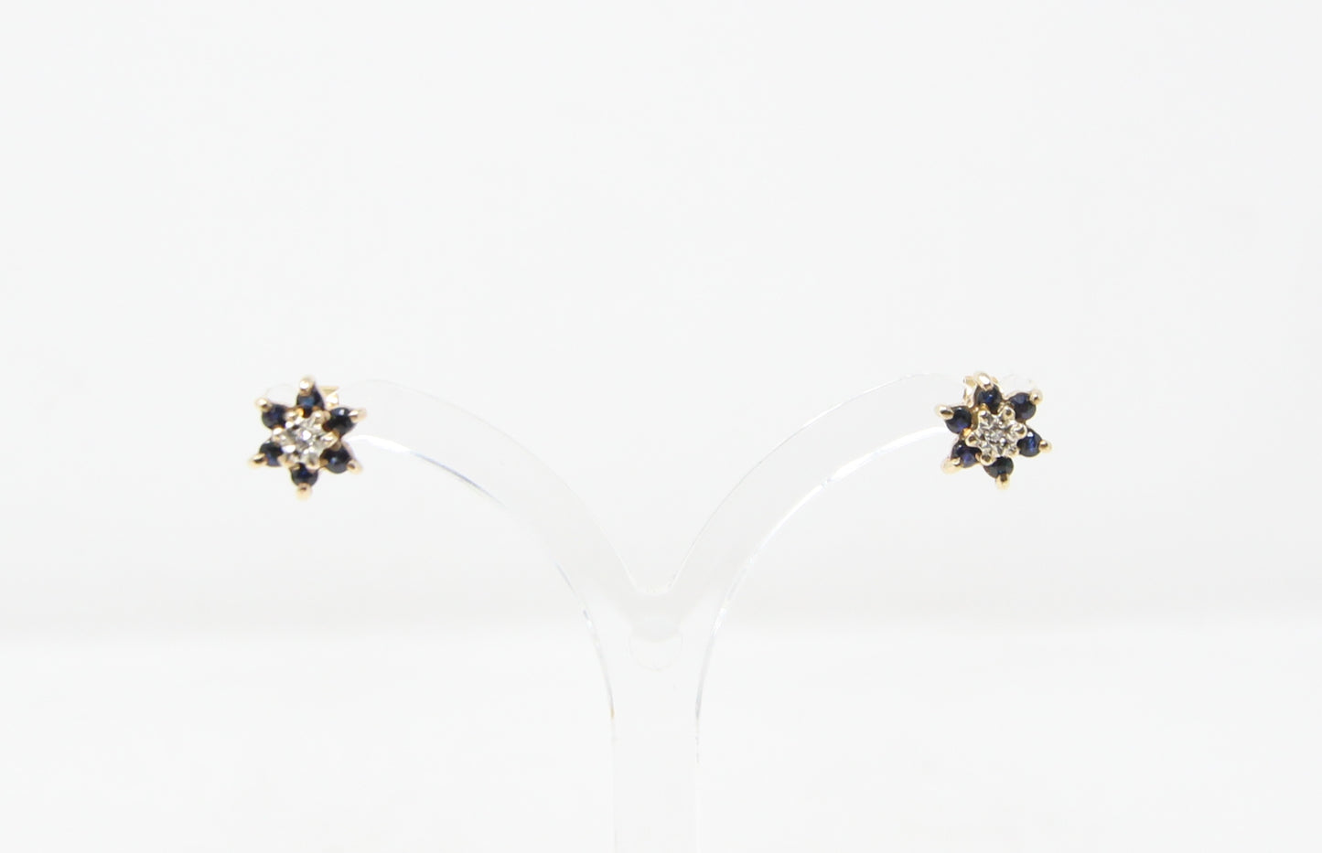 Vintage 1984 Hallmarked Solid 9ct 9k Gold Diamond Sapphire Star Stud Earrings