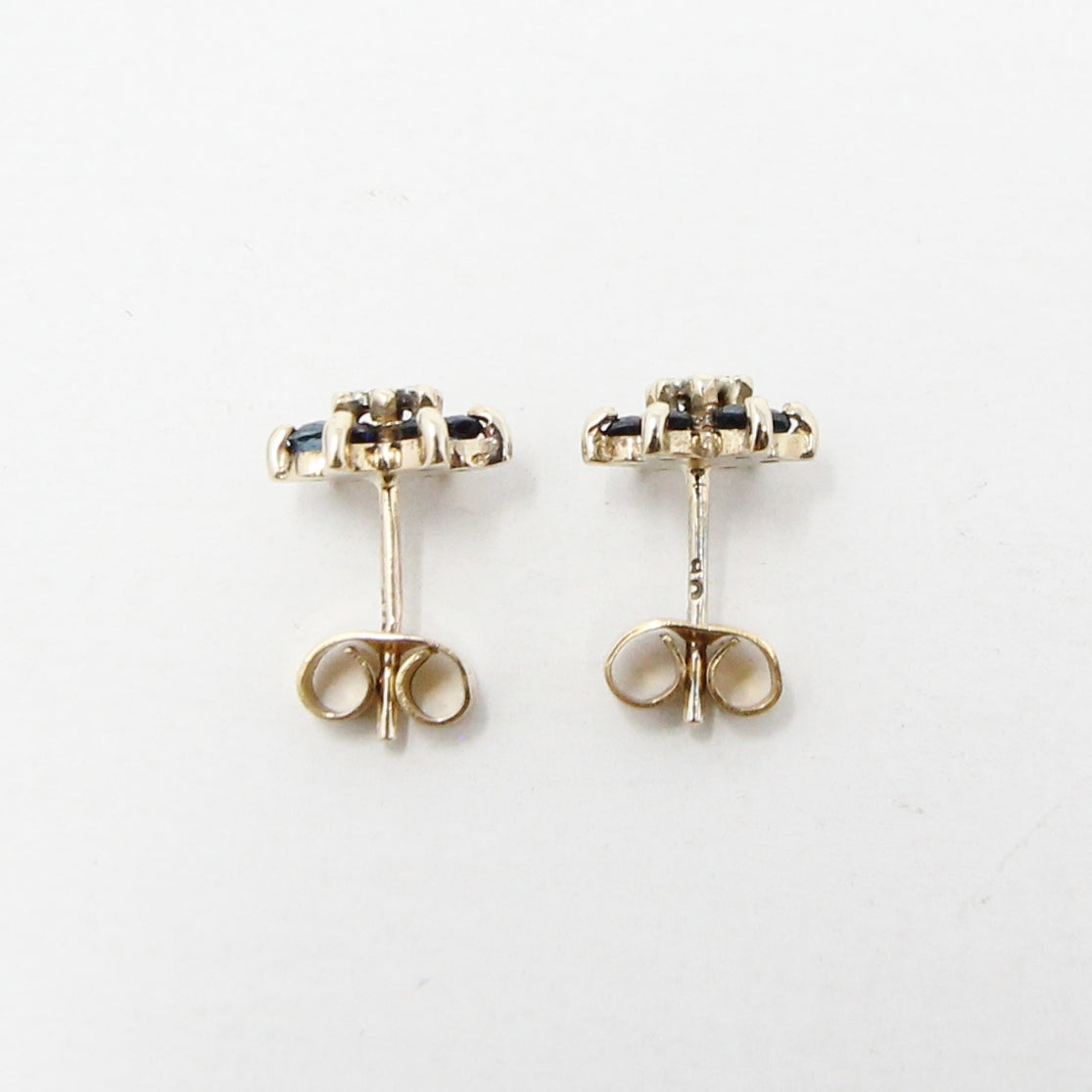 Vintage 1984 Hallmarked Solid 9ct 9k Gold Diamond Sapphire Star Stud Earrings