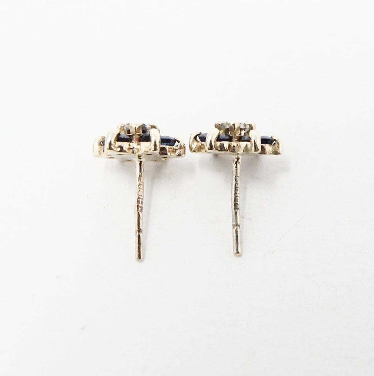 Vintage 1984 Hallmarked Solid 9ct 9k Gold Diamond Sapphire Star Stud Earrings