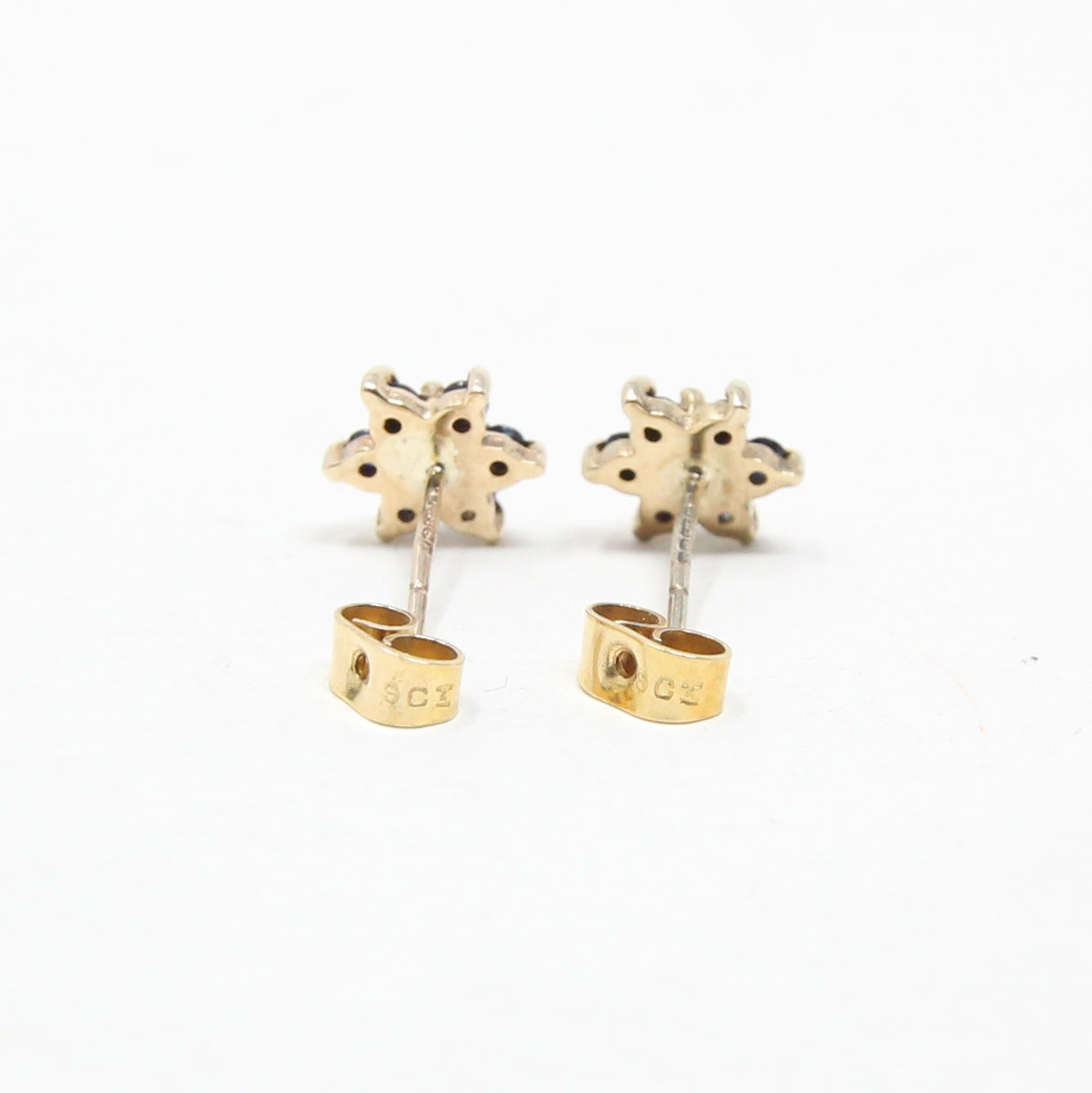 Vintage 1984 Hallmarked Solid 9ct 9k Gold Diamond Sapphire Star Stud Earrings