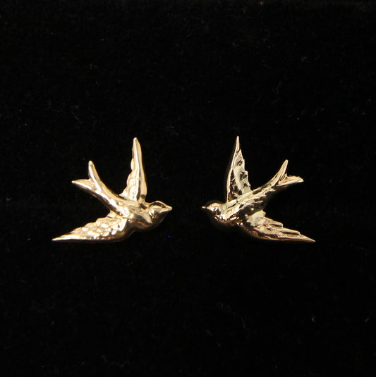 Vintage 1963 Hallmarked Solid 9ct 9k Gold Swallow Bird Stud Earrings