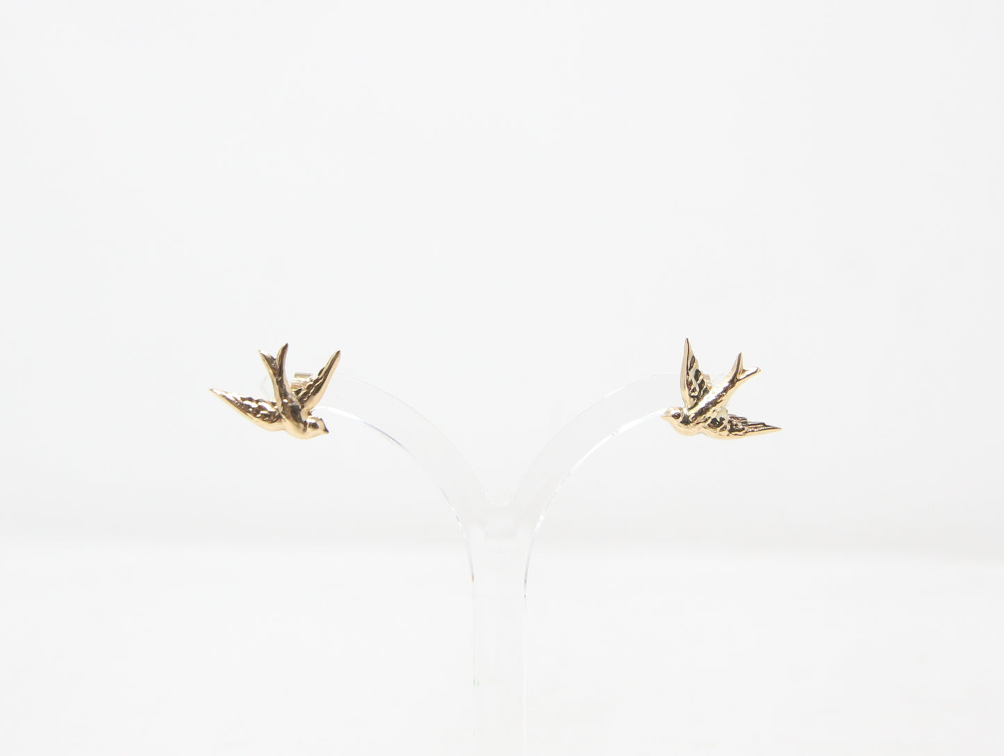 Vintage 1963 Hallmarked Solid 9ct 9k Gold Swallow Bird Stud Earrings