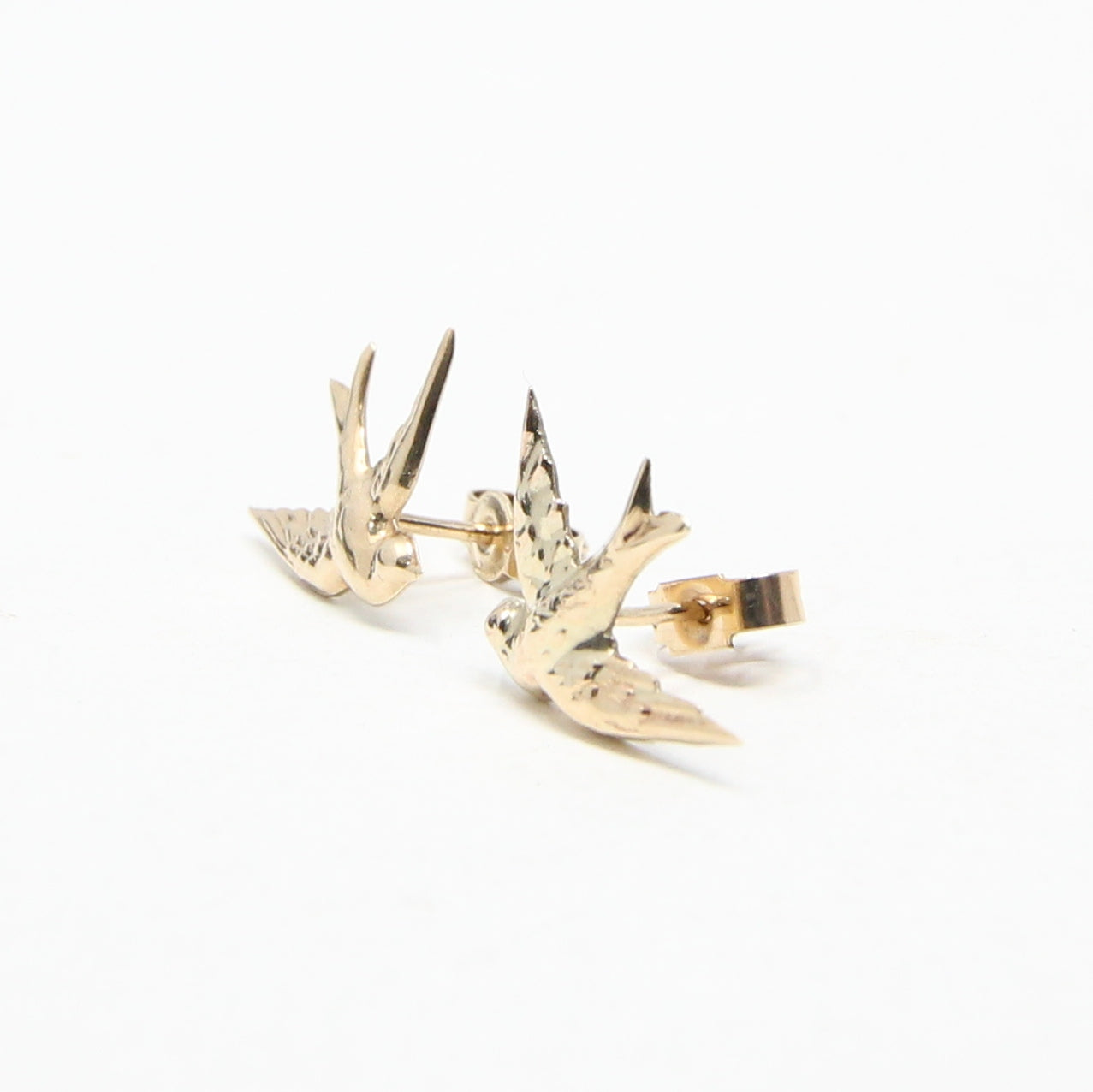 Vintage 1963 Hallmarked Solid 9ct 9k Gold Swallow Bird Stud Earrings