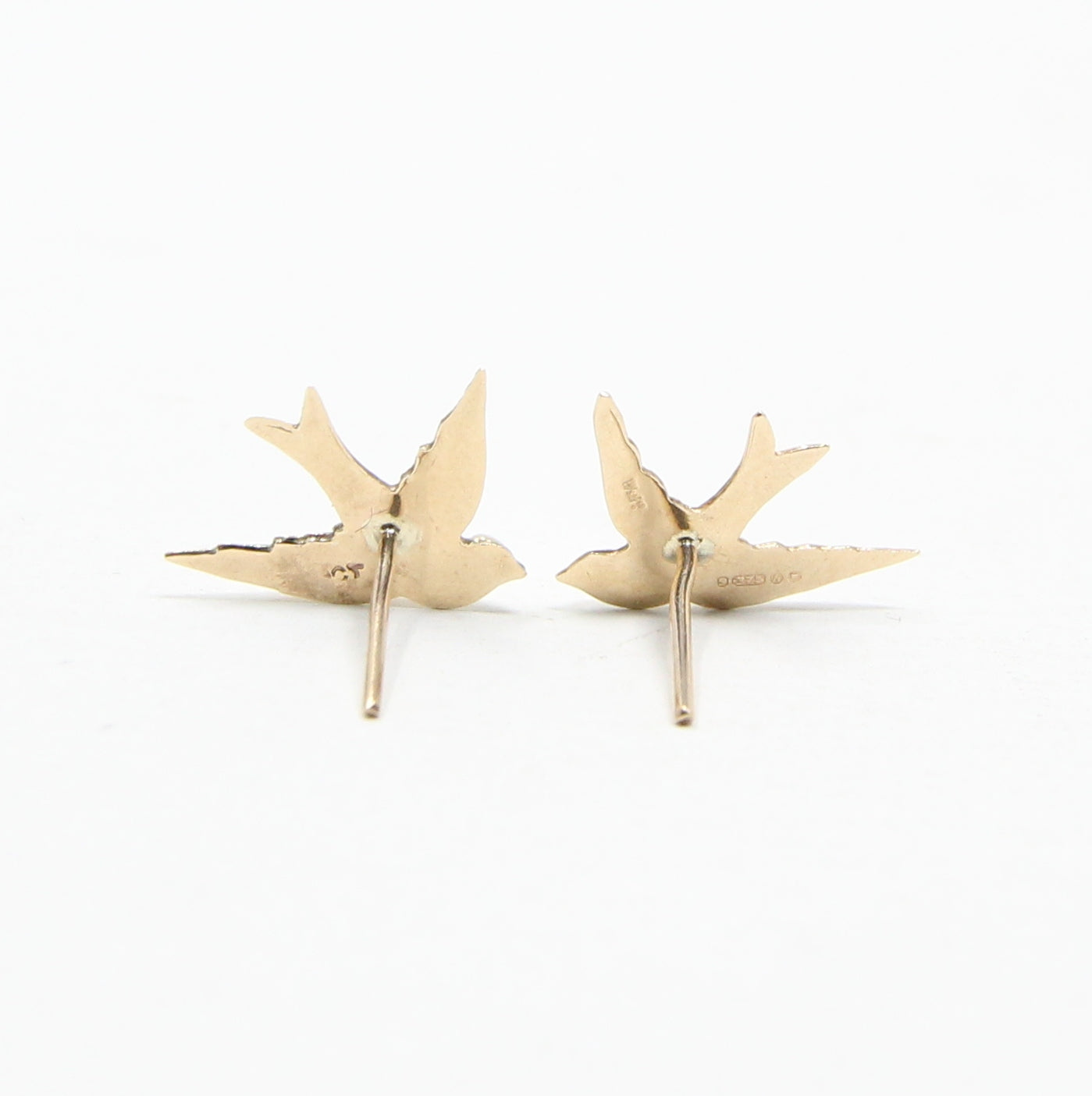 Vintage 1963 Hallmarked Solid 9ct 9k Gold Swallow Bird Stud Earrings