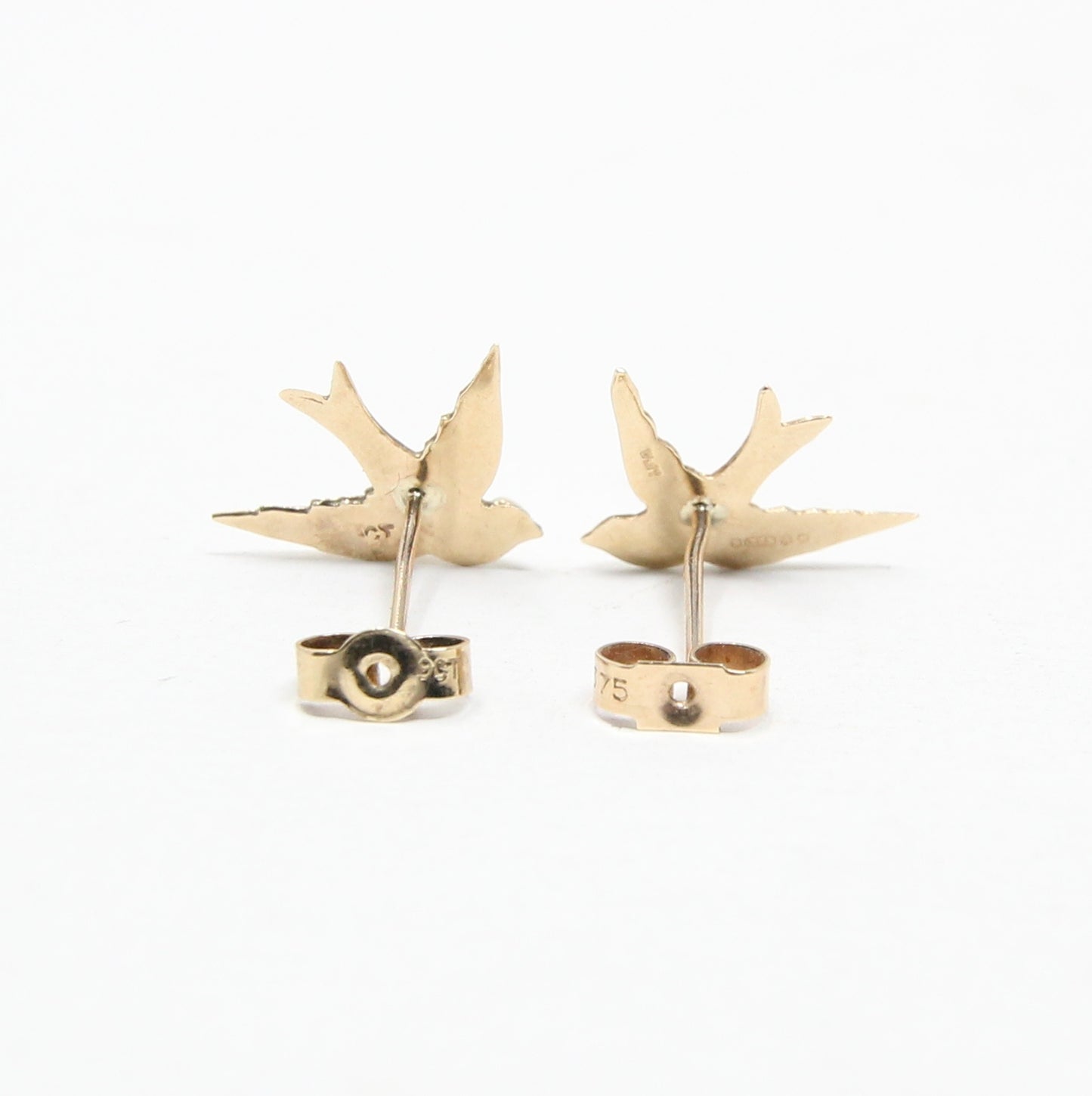 Vintage 1963 Hallmarked Solid 9ct 9k Gold Swallow Bird Stud Earrings