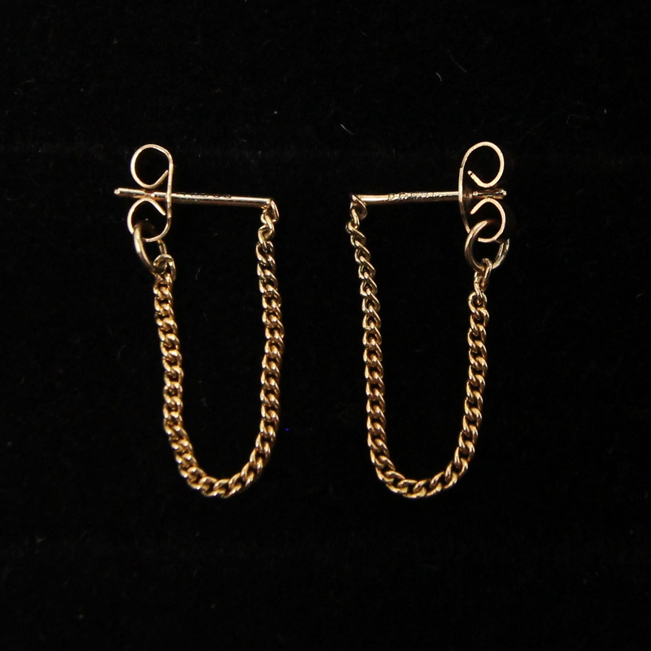 Vintage 1979 Hallmarked Solid 9ct 9k Gold Chain Drop Stud Earrings