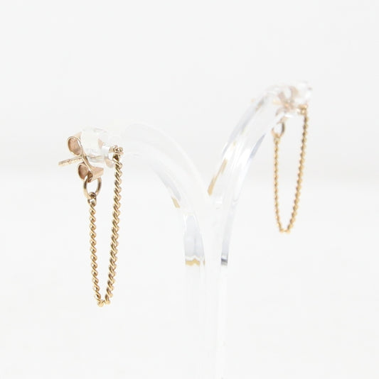Vintage 1979 Hallmarked Solid 9ct 9k Gold Chain Drop Stud Earrings
