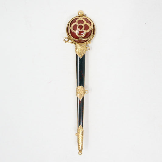 Antique Victorian Scottish Solid 18ct 18k Gold Bloodstone Agate Dirk Sword Brooch Kilt Pin