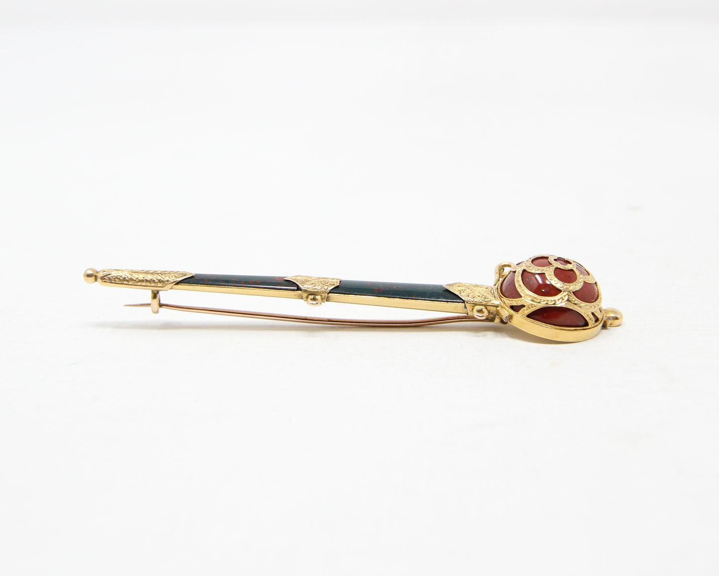 Antique Victorian Scottish Solid 18ct 18k Gold Bloodstone Agate Dirk Sword Brooch Kilt Pin