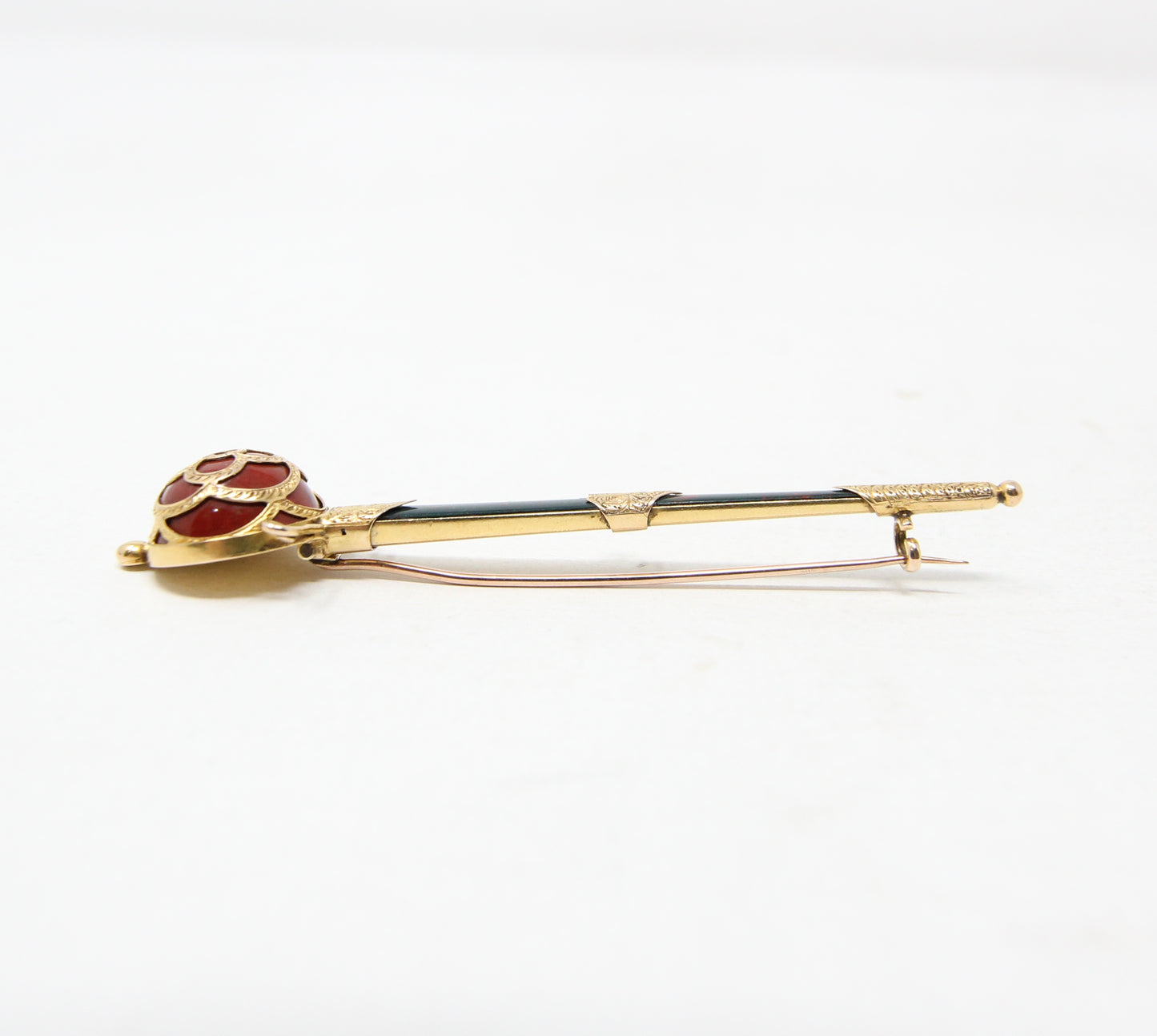 Antique Victorian Scottish Solid 18ct 18k Gold Bloodstone Agate Dirk Sword Brooch Kilt Pin
