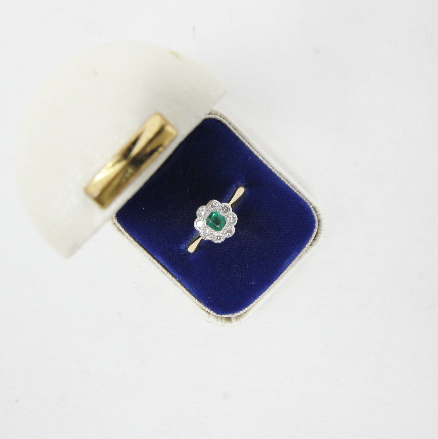 Antique Art Deco Hallmarked Solid 18ct 18k Gold Emerald Diamond Daisy Ring Size M