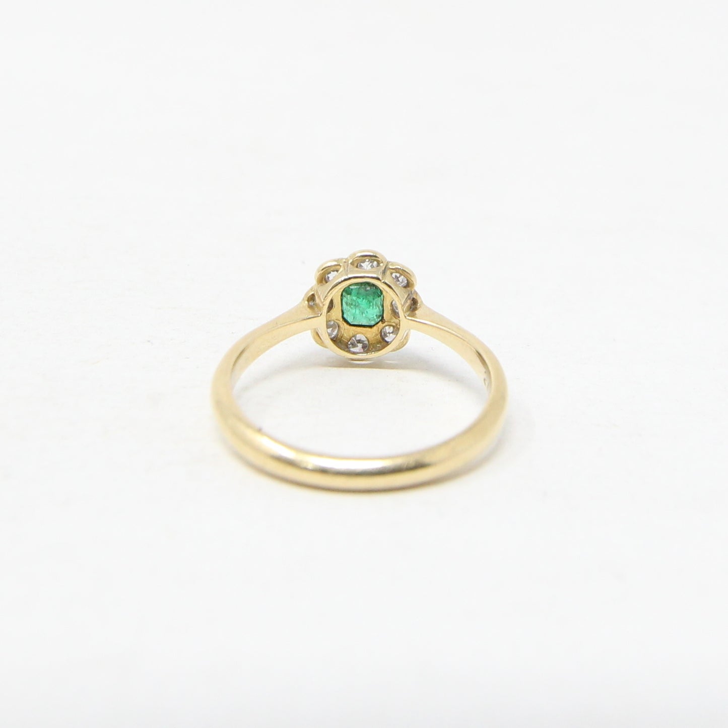 Antique Art Deco Hallmarked Solid 18ct 18k Gold Emerald Diamond Daisy Ring Size M