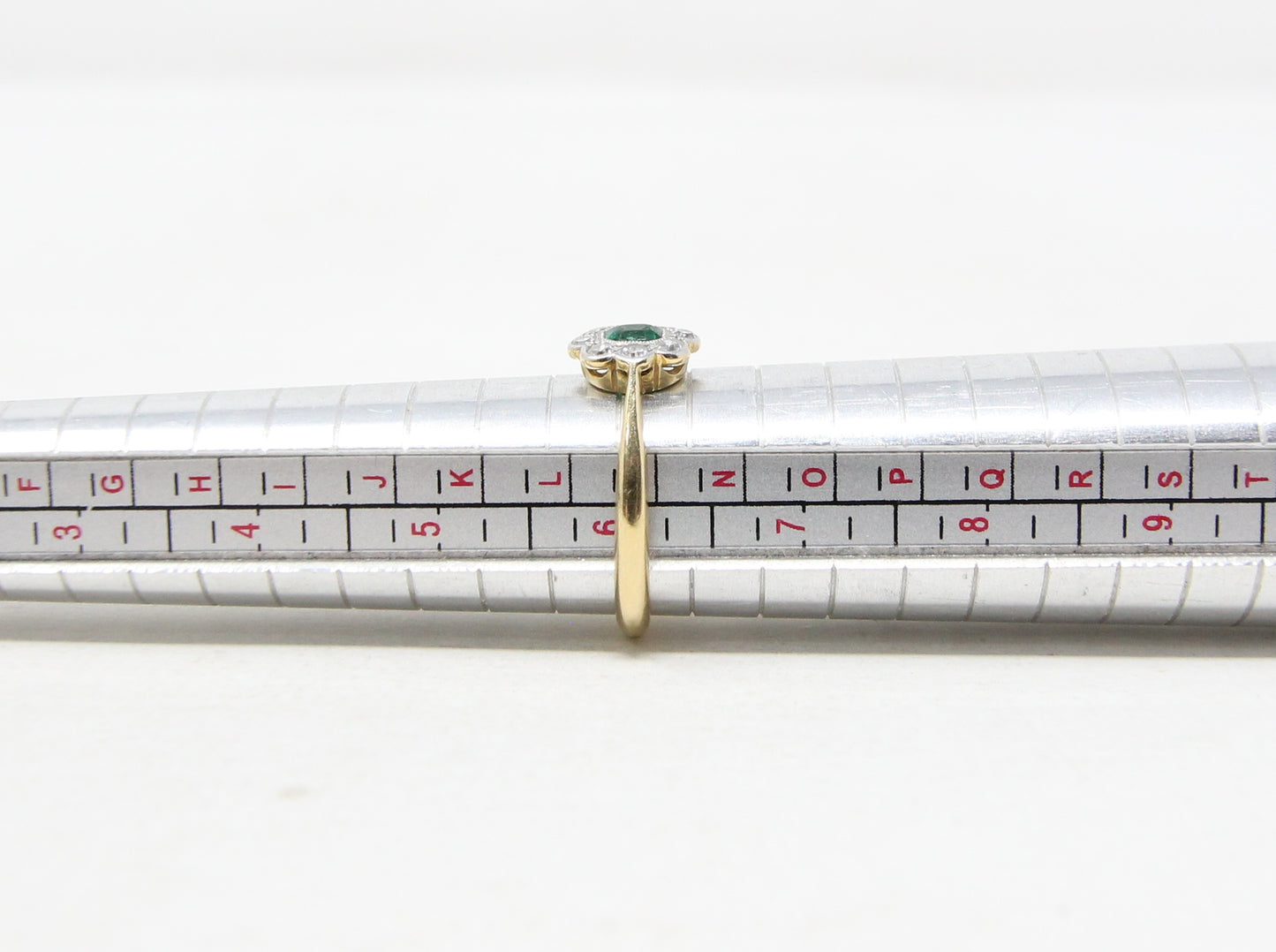 Antique Art Deco Hallmarked Solid 18ct 18k Gold Emerald Diamond Daisy Ring Size M