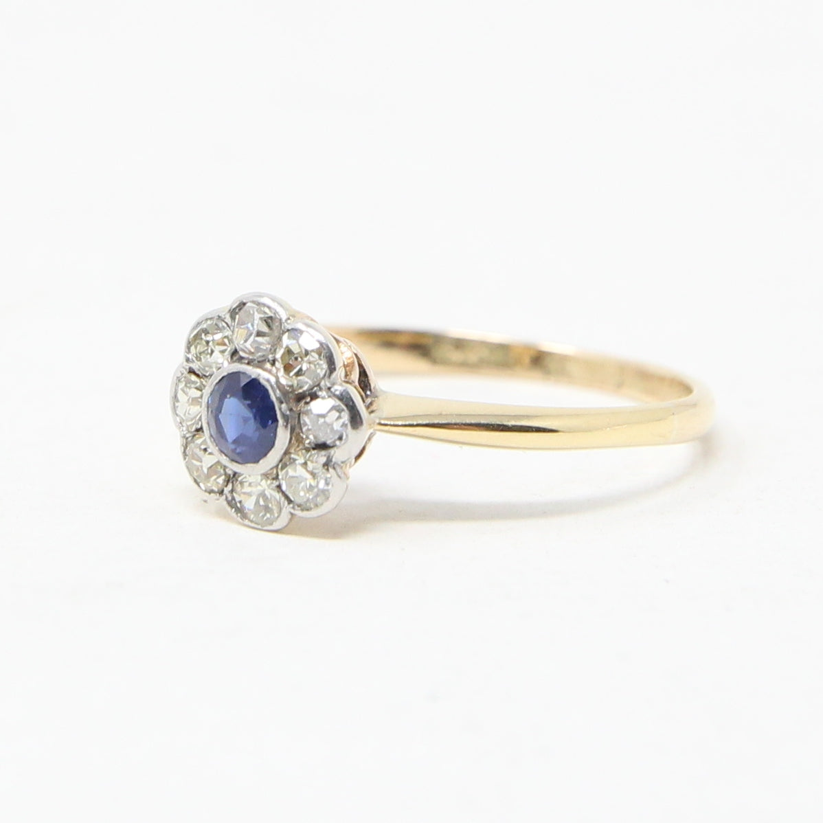 Antique Art Deco Hallmarked Solid 18ct 18k Gold Sapphire Diamond Daisy Ring Size L 1/2
