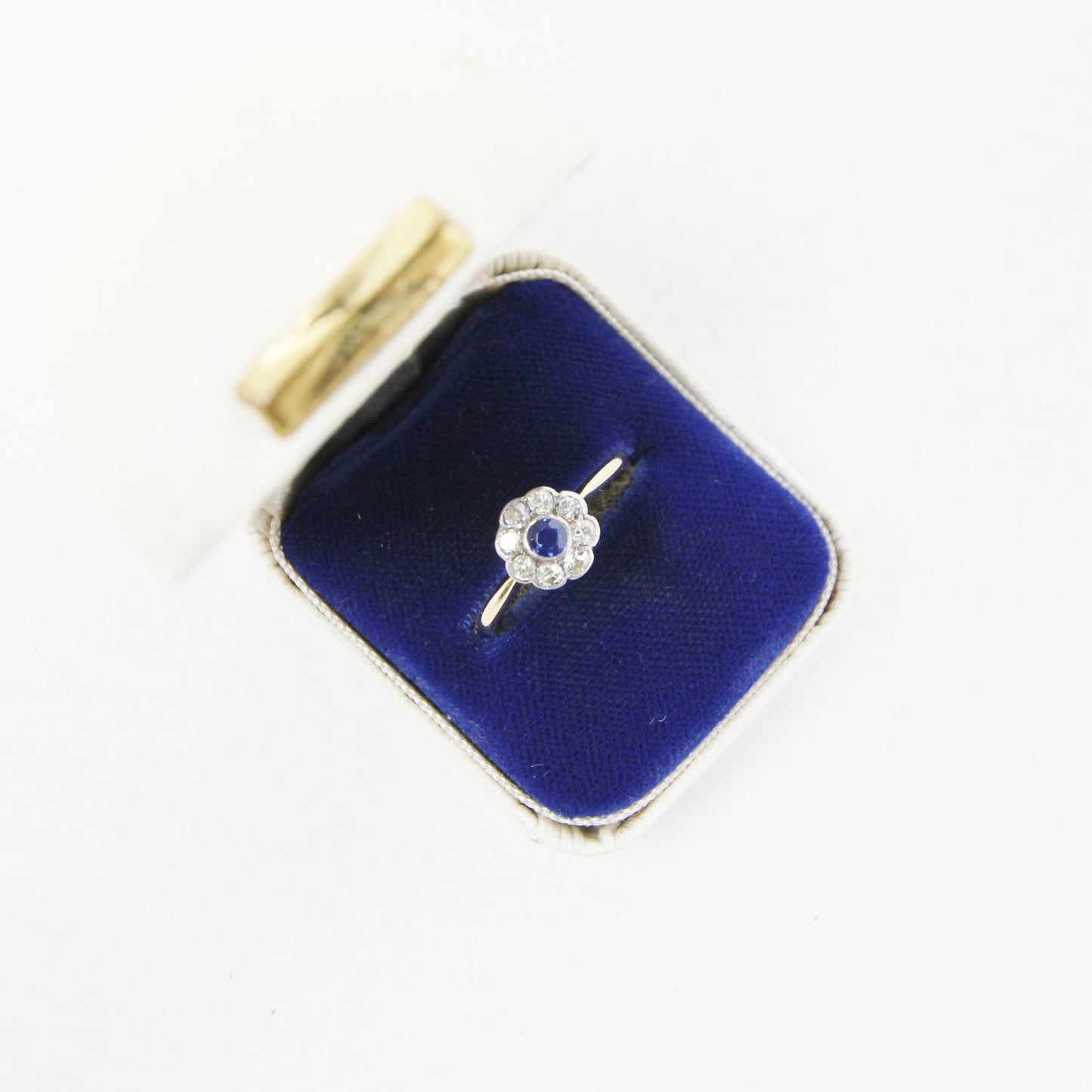 Antique Art Deco Hallmarked Solid 18ct 18k Gold Sapphire Diamond Daisy Ring Size L 1/2