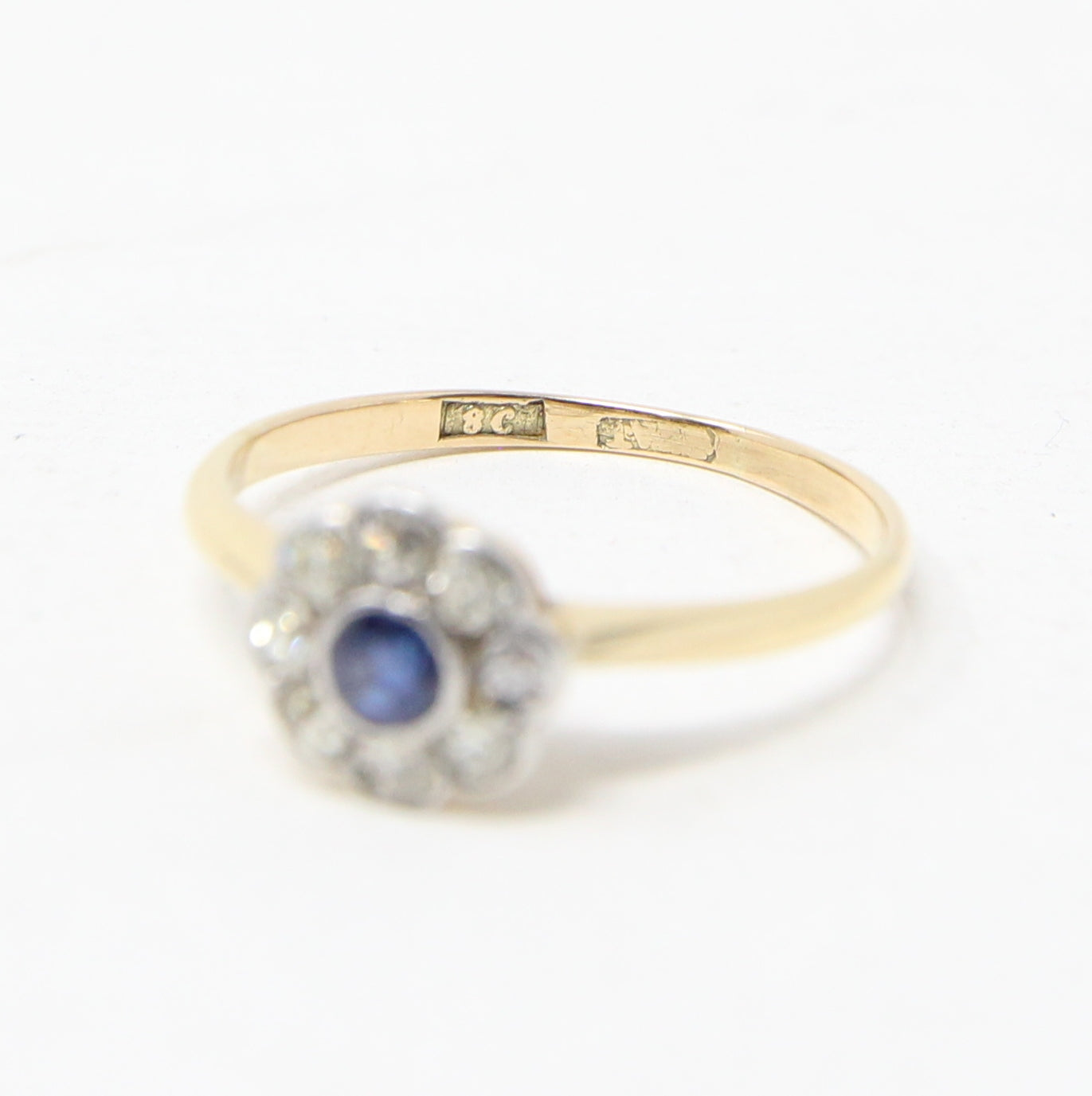 Antique Art Deco Hallmarked Solid 18ct 18k Gold Sapphire Diamond Daisy Ring Size L 1/2