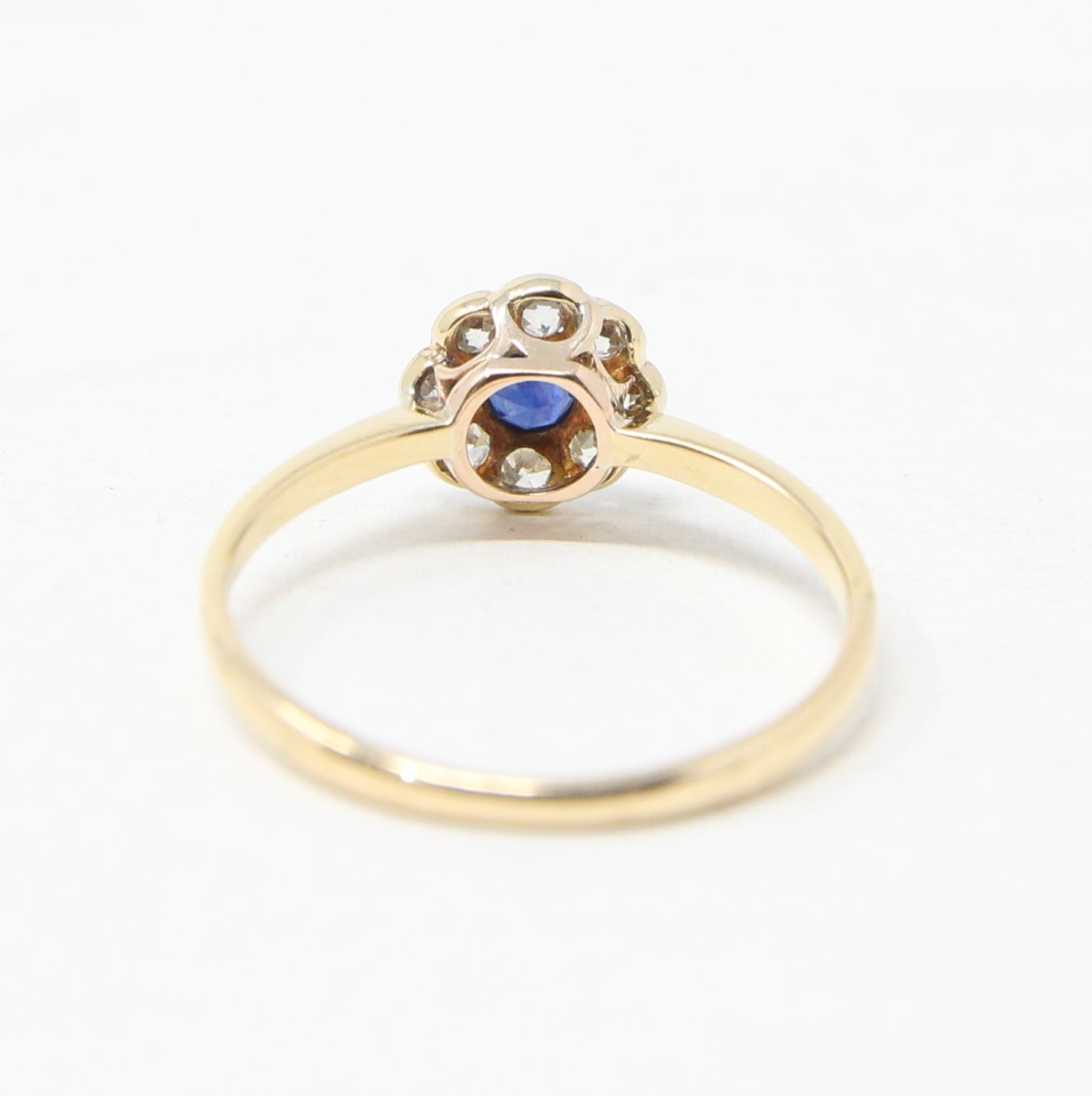 Antique Art Deco Hallmarked Solid 18ct 18k Gold Sapphire Diamond Daisy Ring Size L 1/2