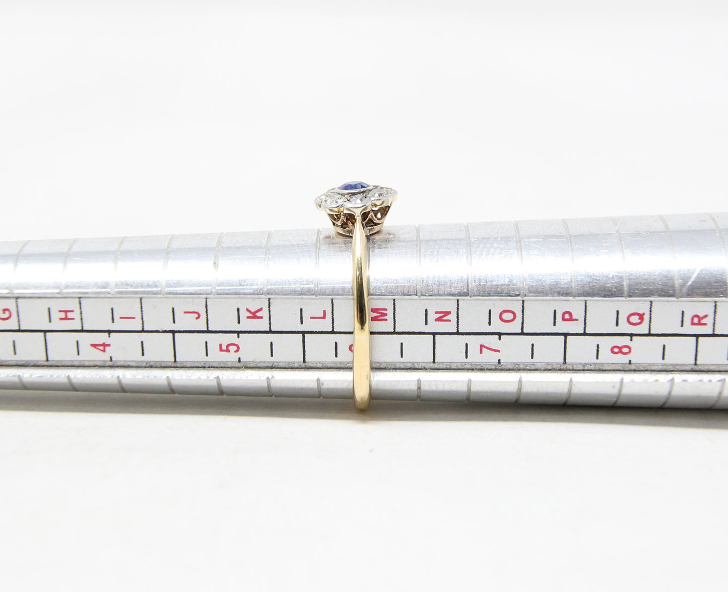 Antique Art Deco Hallmarked Solid 18ct 18k Gold Sapphire Diamond Daisy Ring Size L 1/2