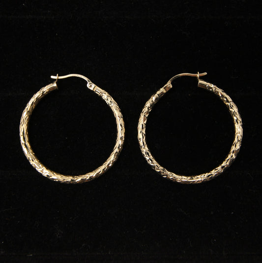 Vintage Hallmarked Solid 14ct 14k Gold Diamond Cut Hoop Earrings Hoops