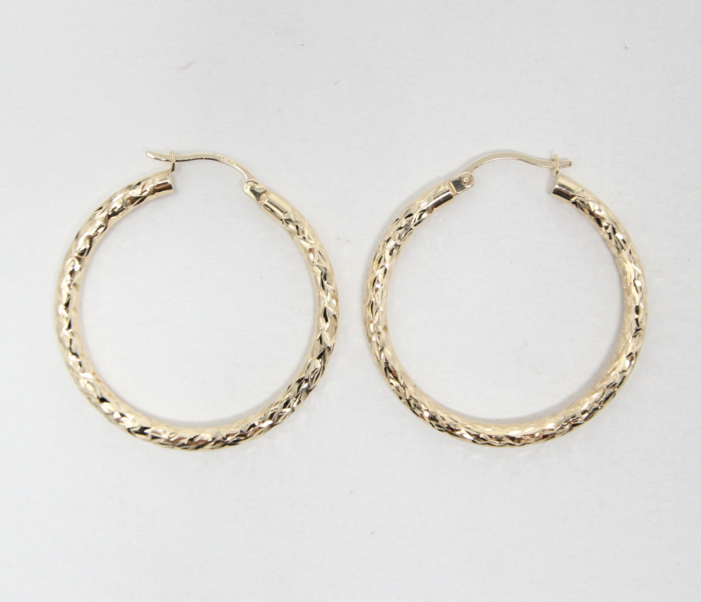 Vintage Hallmarked Solid 14ct 14k Gold Diamond Cut Hoop Earrings Hoops