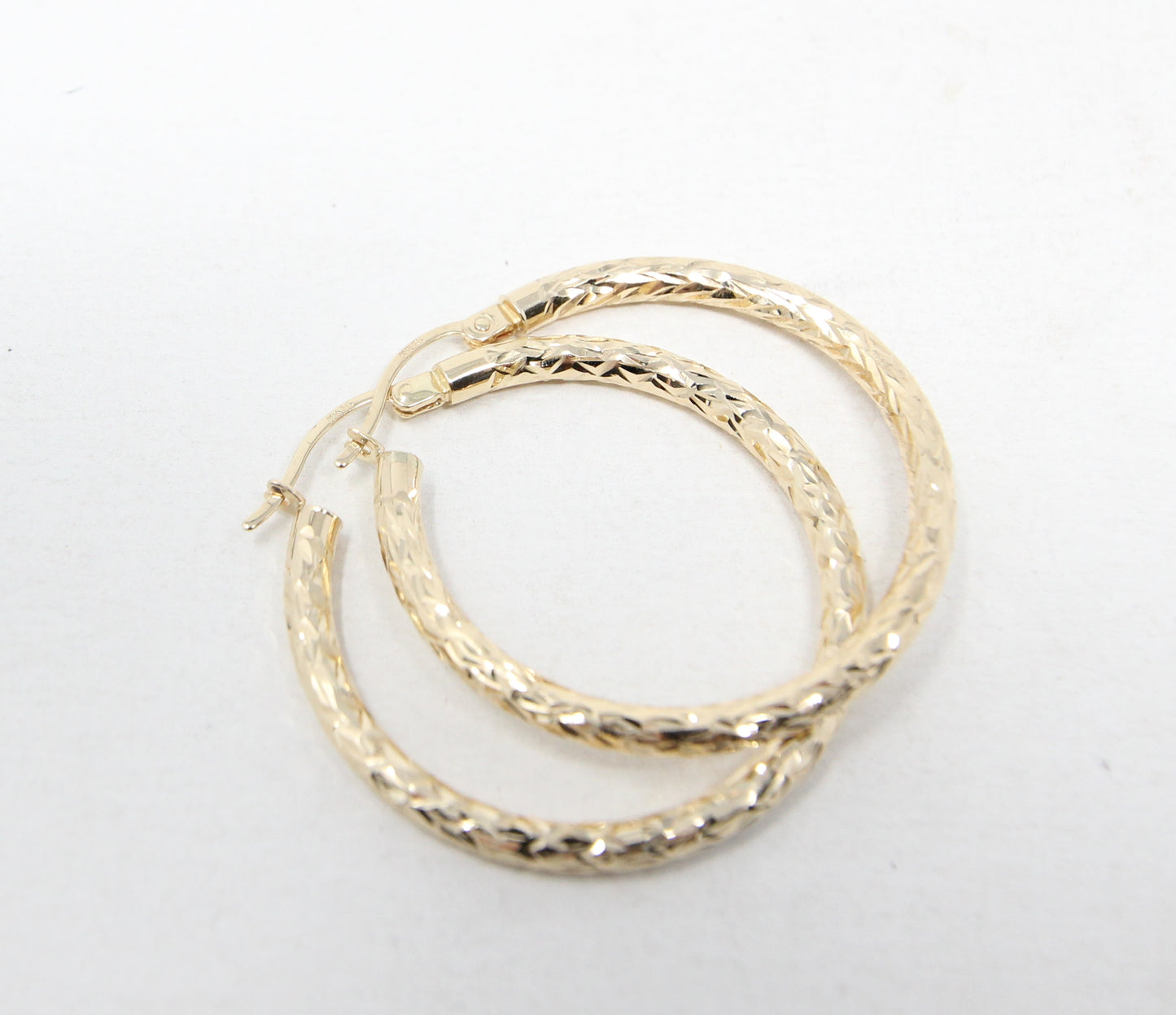 Vintage Hallmarked Solid 14ct 14k Gold Diamond Cut Hoop Earrings Hoops