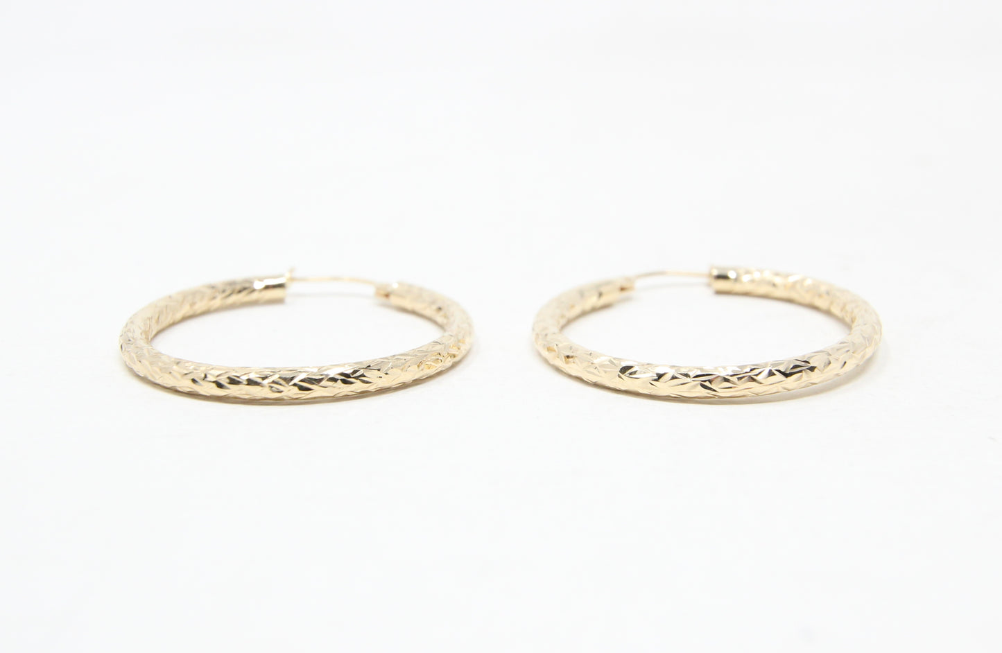 Vintage Hallmarked Solid 14ct 14k Gold Diamond Cut Hoop Earrings Hoops