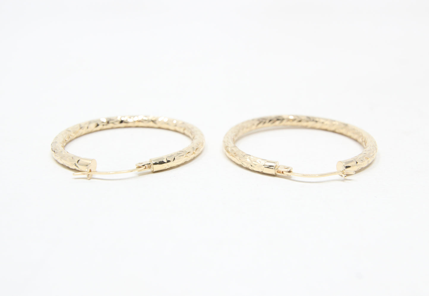 Vintage Hallmarked Solid 14ct 14k Gold Diamond Cut Hoop Earrings Hoops