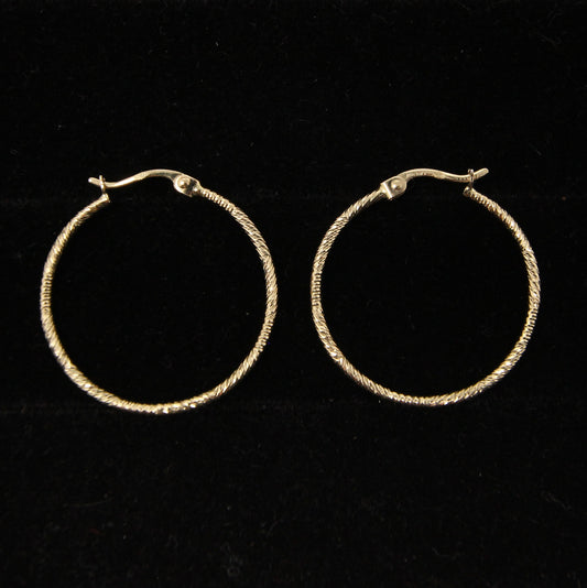 Vintage IBB Hallmarked Solid 14ct 14k Gold Textured Hoop Earrings Hoops