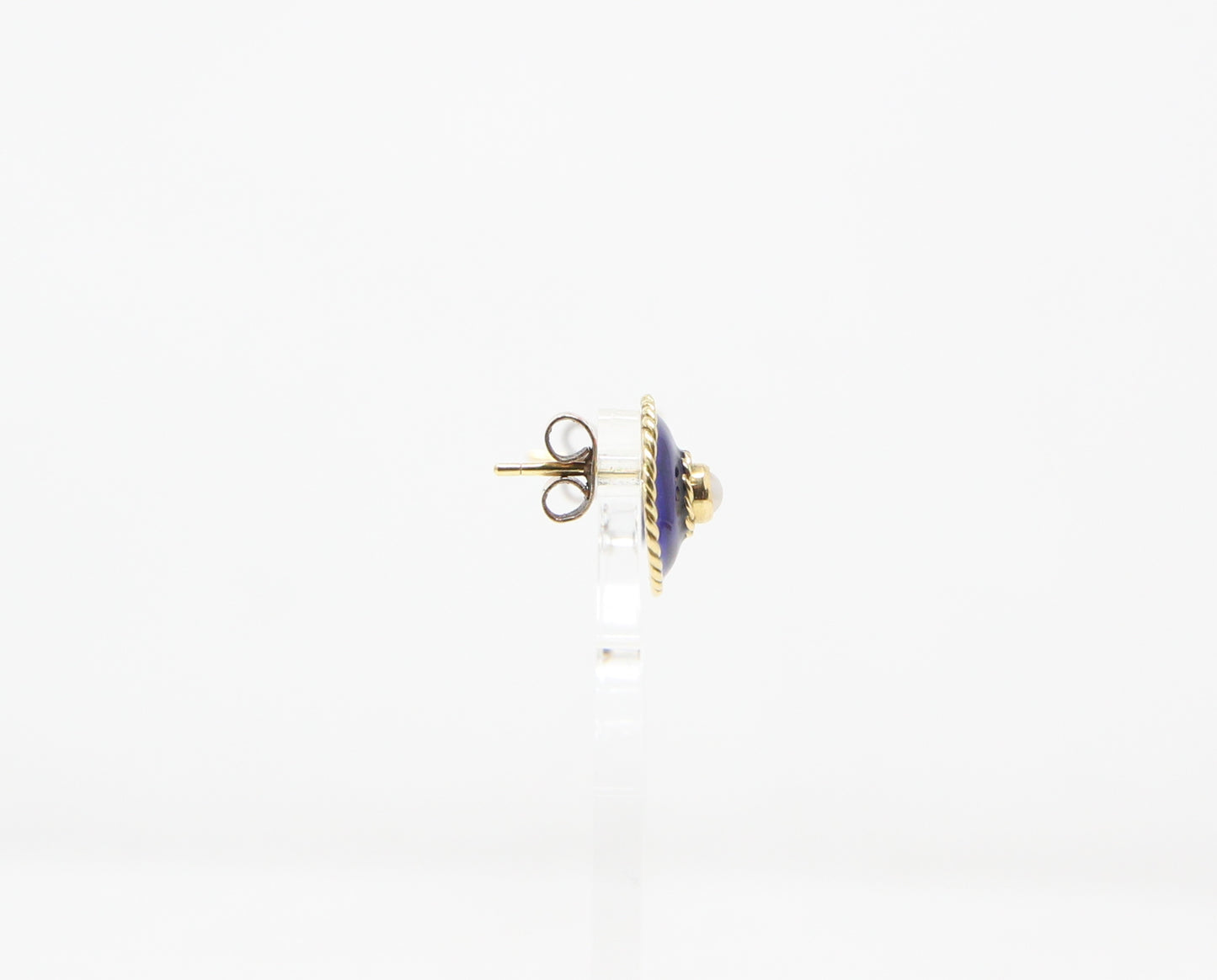 Vintage 1994 Hallmarked Solid 18ct 18k Gold Blue Enamel Pearl Stud Earrings