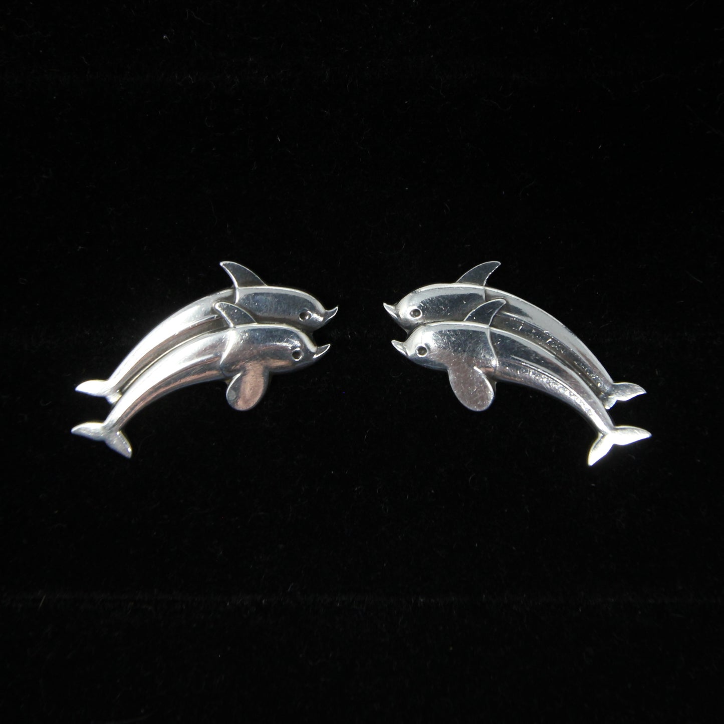 Vintage Mid Century Georg Jensen Denmark Solid Sterling Silver Dolphin Stud Earrings