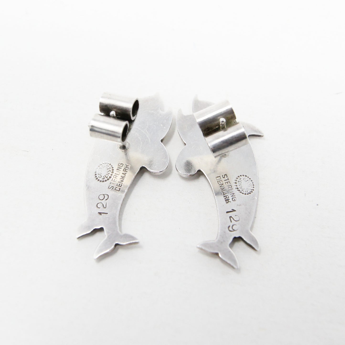 Vintage Mid Century Georg Jensen Denmark Solid Sterling Silver Dolphin Stud Earrings